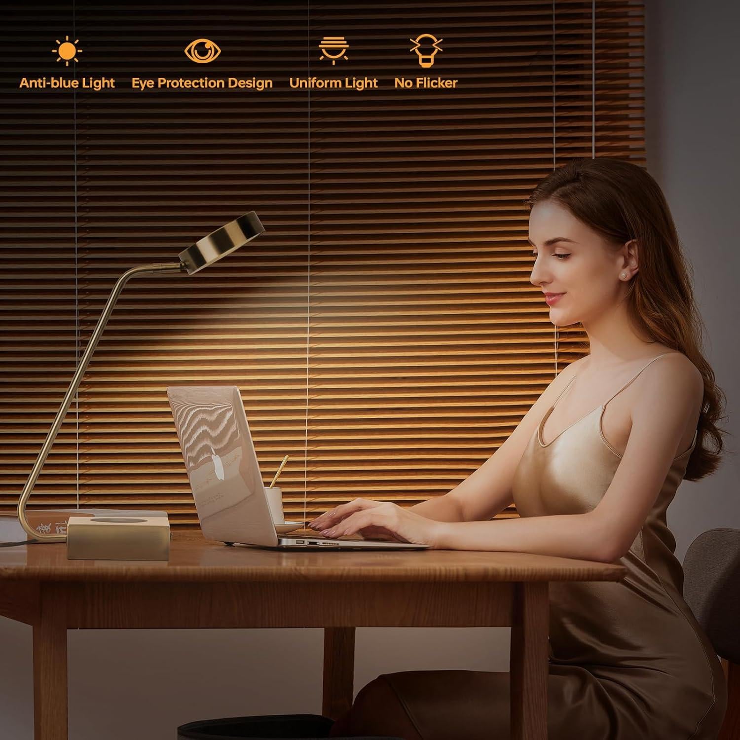 Lámpara de Escritorio LED Lianheng Dorada con Cargador Inalámbrico