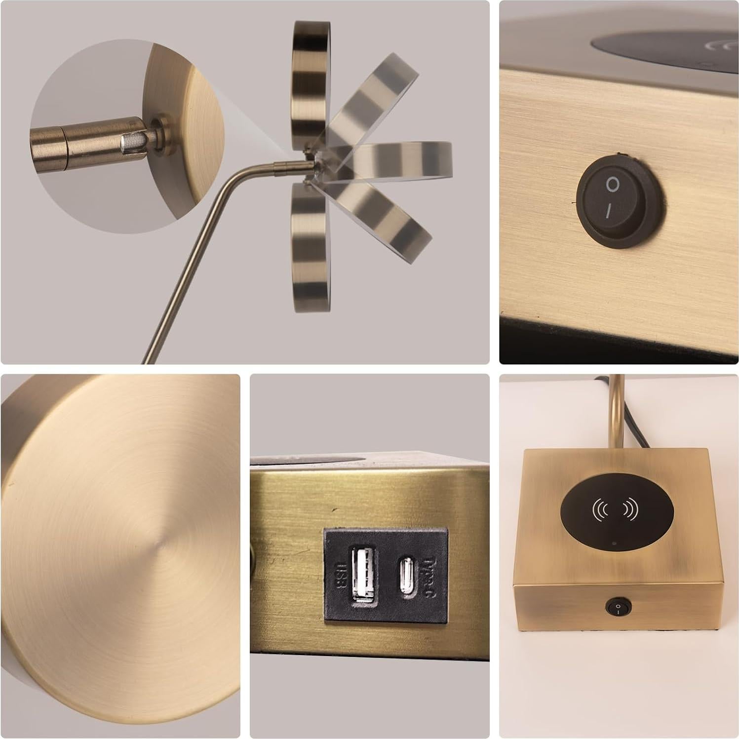 Lámpara de Escritorio LED Lianheng Dorada con Cargador Inalámbrico