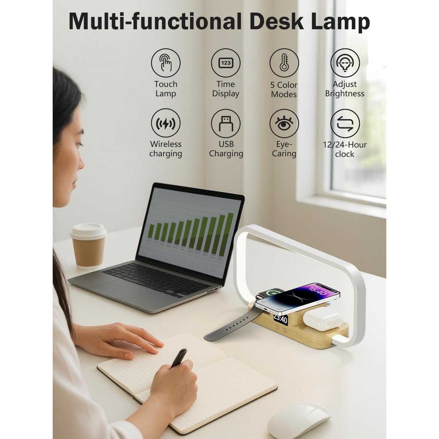 Lámpara de Mesa LED CRLL con Cargador Inalámbrico 5 Modos