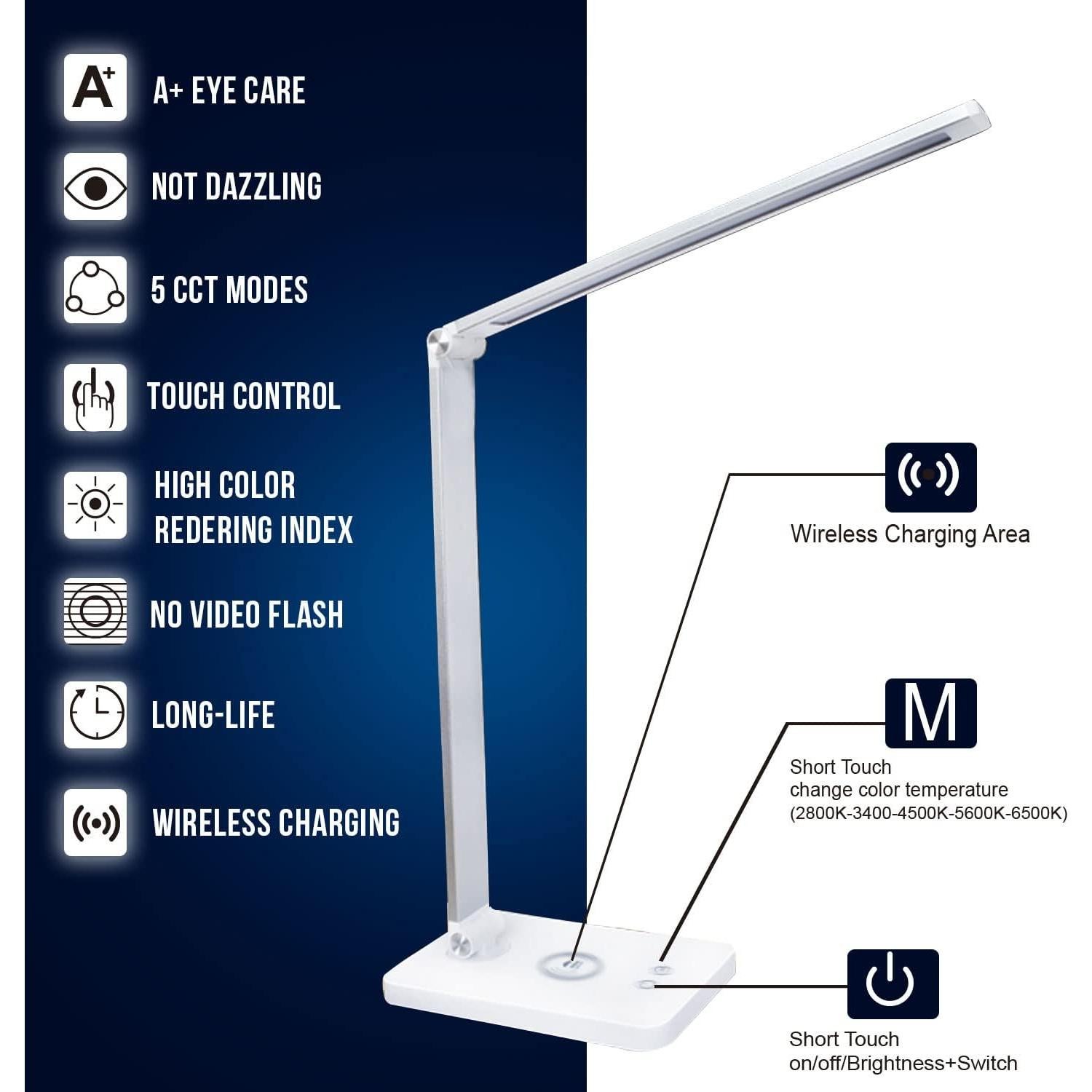 Lámpara de Mesa LED WBM Smart 10W Plegable con Cargador Inalámbrico