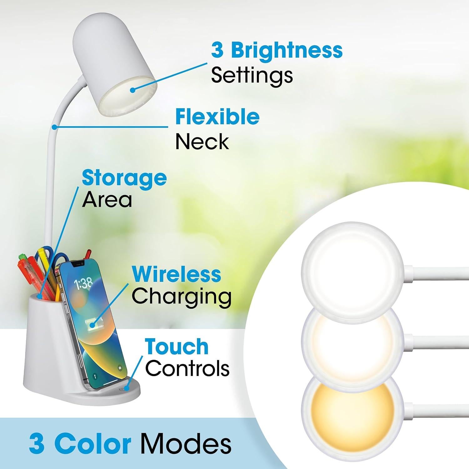 Lámpara de Escritorio LED OttLite Aglow con Carga Inalámbrica