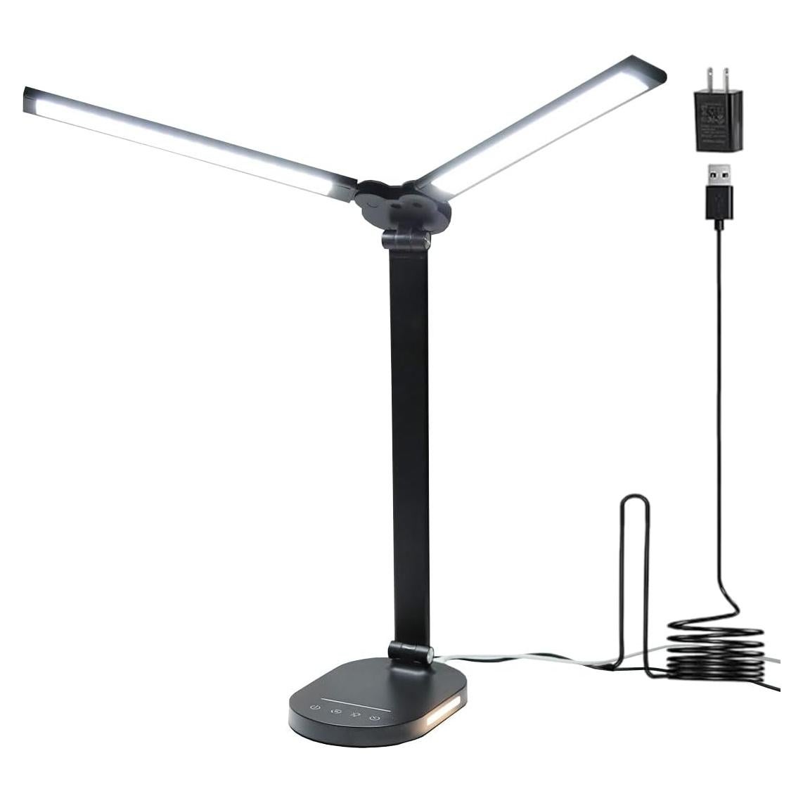 Lámpara de Escritorio LED HK-02 14W con Carga USB y Luz Nocturna