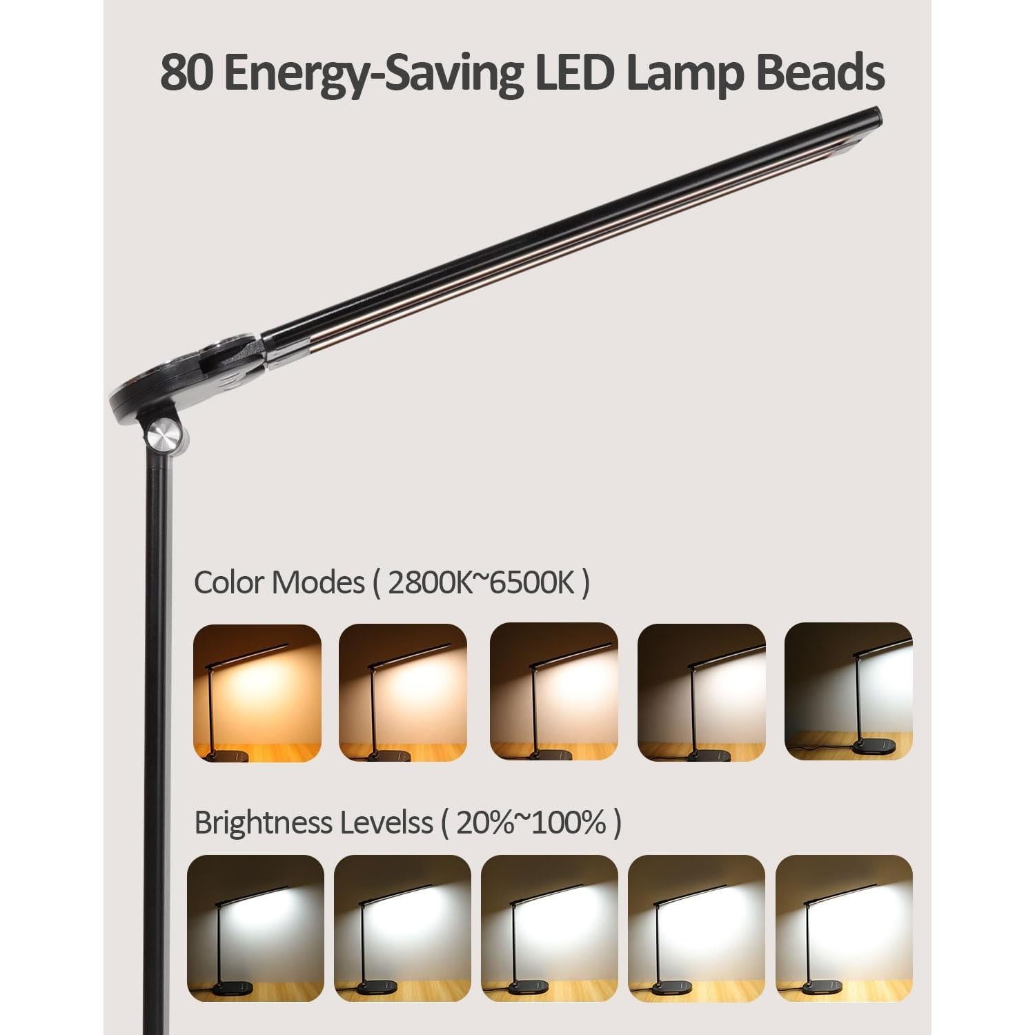 Lámpara de Escritorio LED HK-02 14W con Carga USB y Luz Nocturna