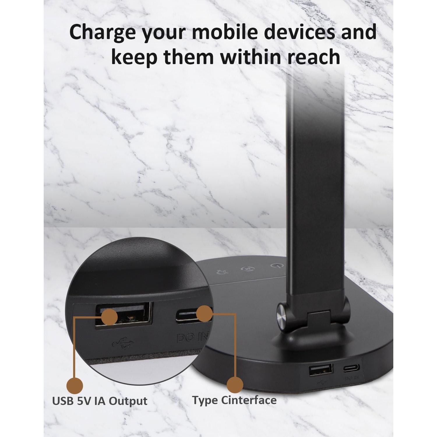 Lámpara de Escritorio LED HK-02 14W con Carga USB y Luz Nocturna