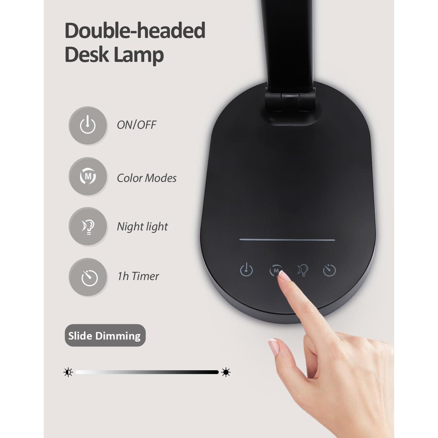 Lámpara de Escritorio LED HK-02 14W con Carga USB y Luz Nocturna