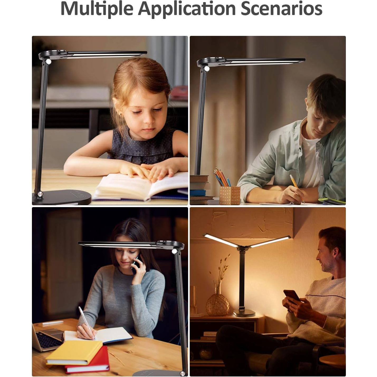 Lámpara de Escritorio LED HK-02 14W con Carga USB y Luz Nocturna