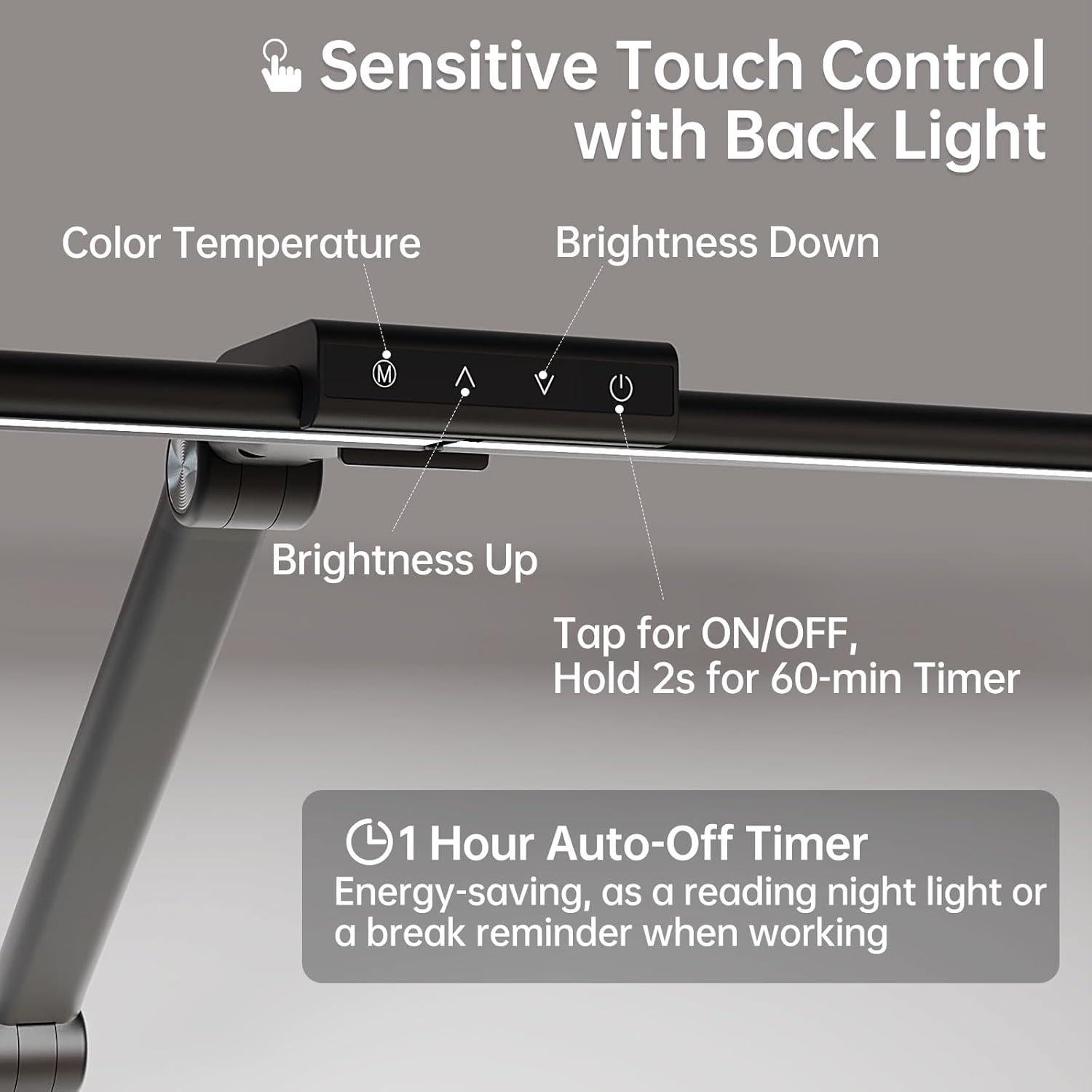 Lámpara de Escritorio LED HUMIIEYE 24W con Carga USB y 35 Modos