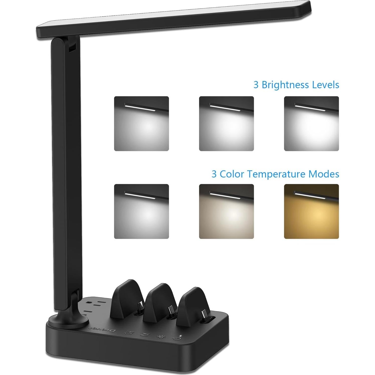 Lámpara de Escritorio LED Drevet H44 con Carga USB-C y AC