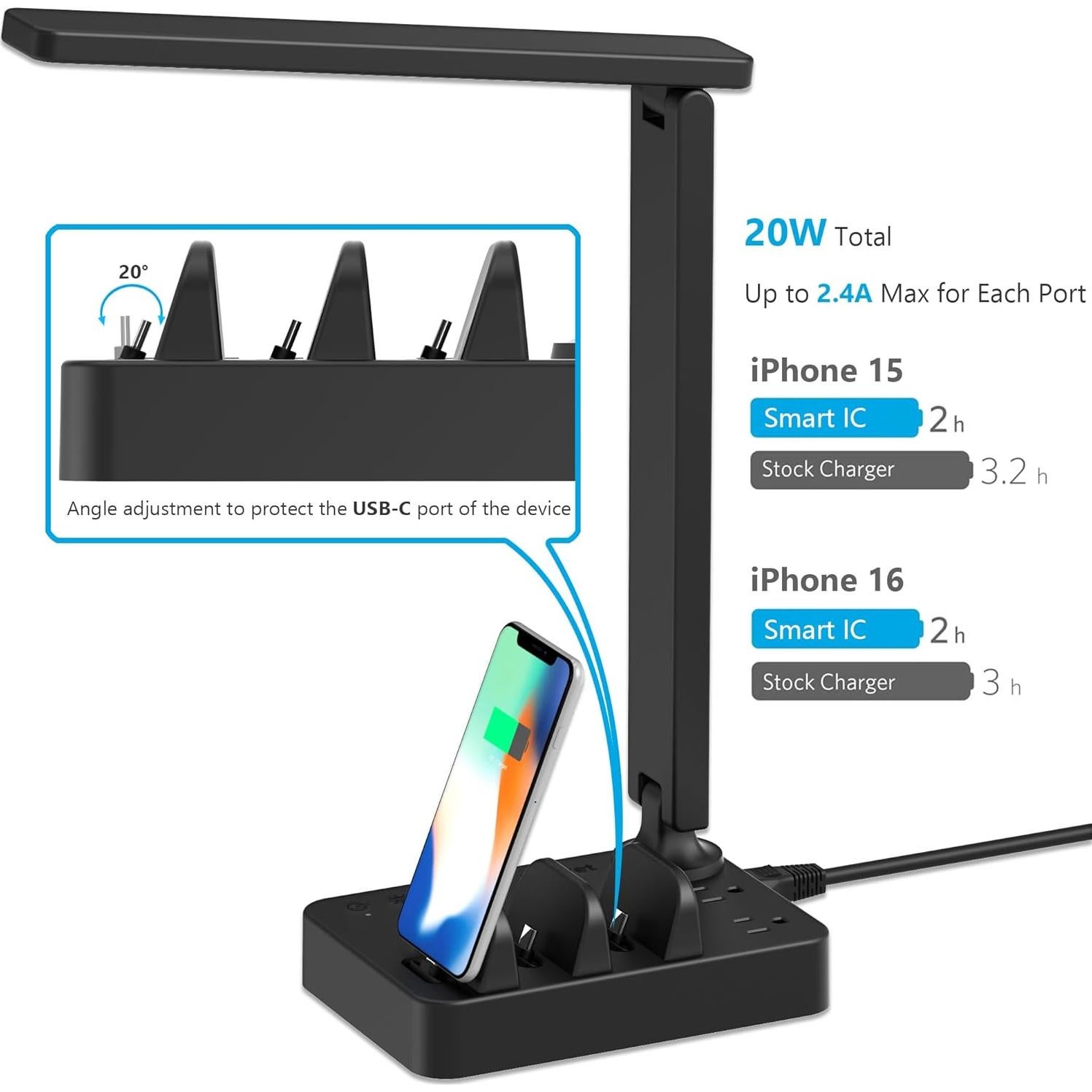 Lámpara de Escritorio LED Drevet H44 con Carga USB-C y AC