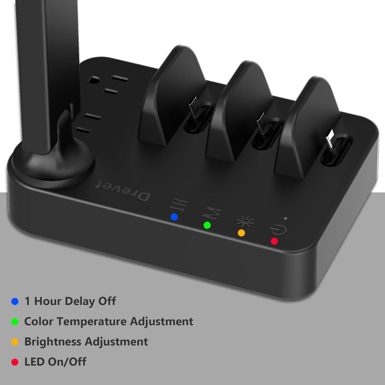 Lámpara de Escritorio LED Drevet H44 con Carga USB-C y AC