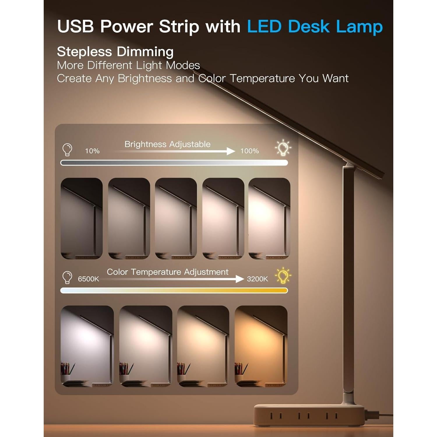 Lámpara de Escritorio One Beat LED con 6 Salidas y 4 Puertos USB