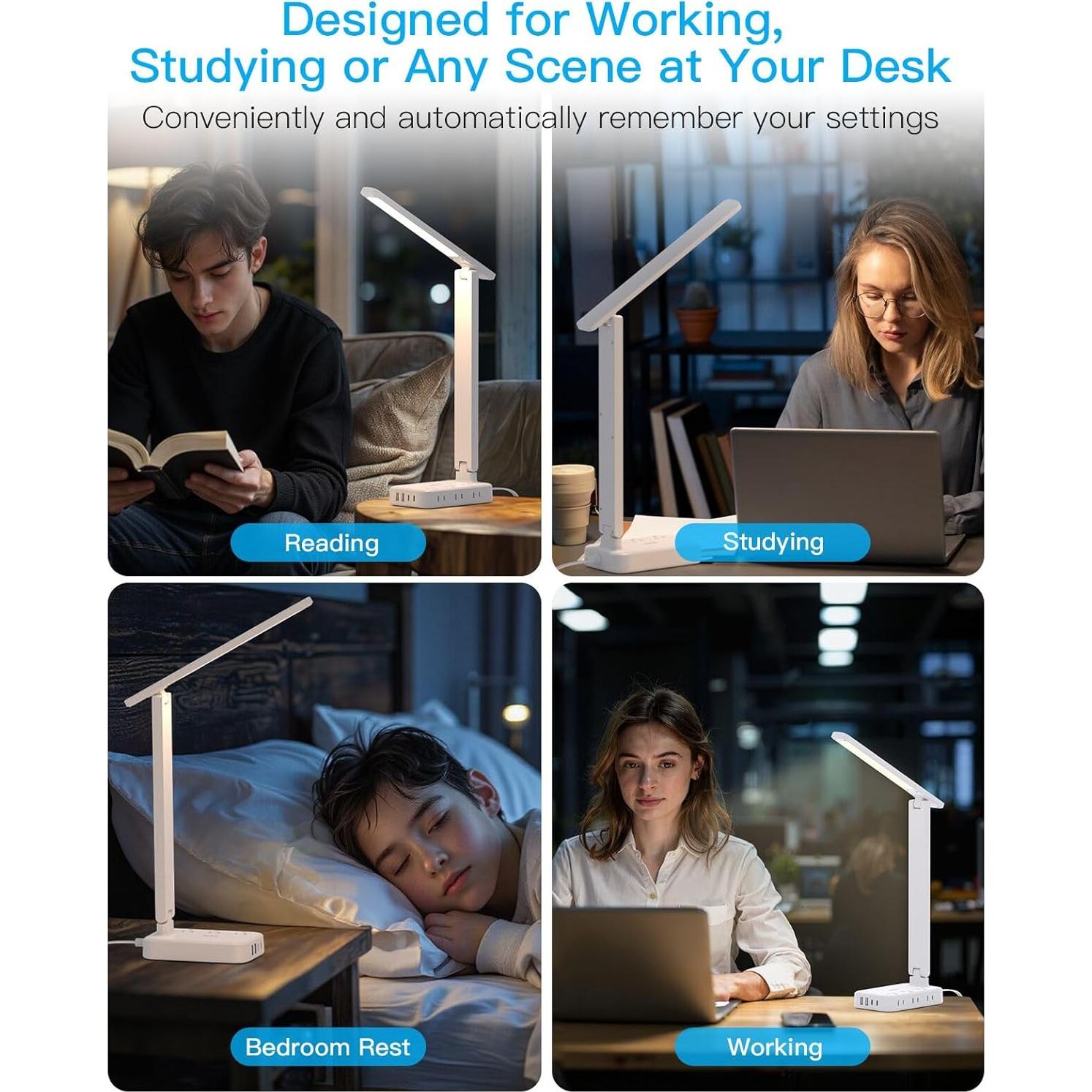 Lámpara de Escritorio One Beat LED con 6 Salidas y 4 Puertos USB