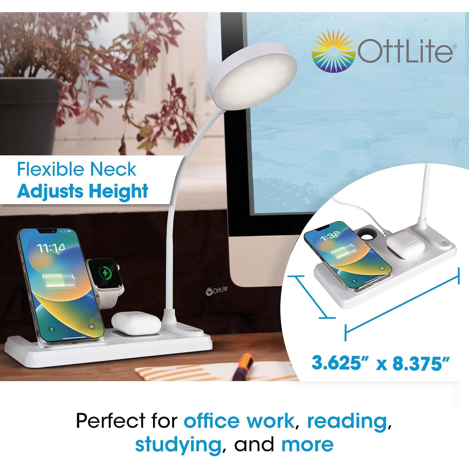 Lámpara de Escritorio LED OttLite VW2009 con Cargador Inalámbrico