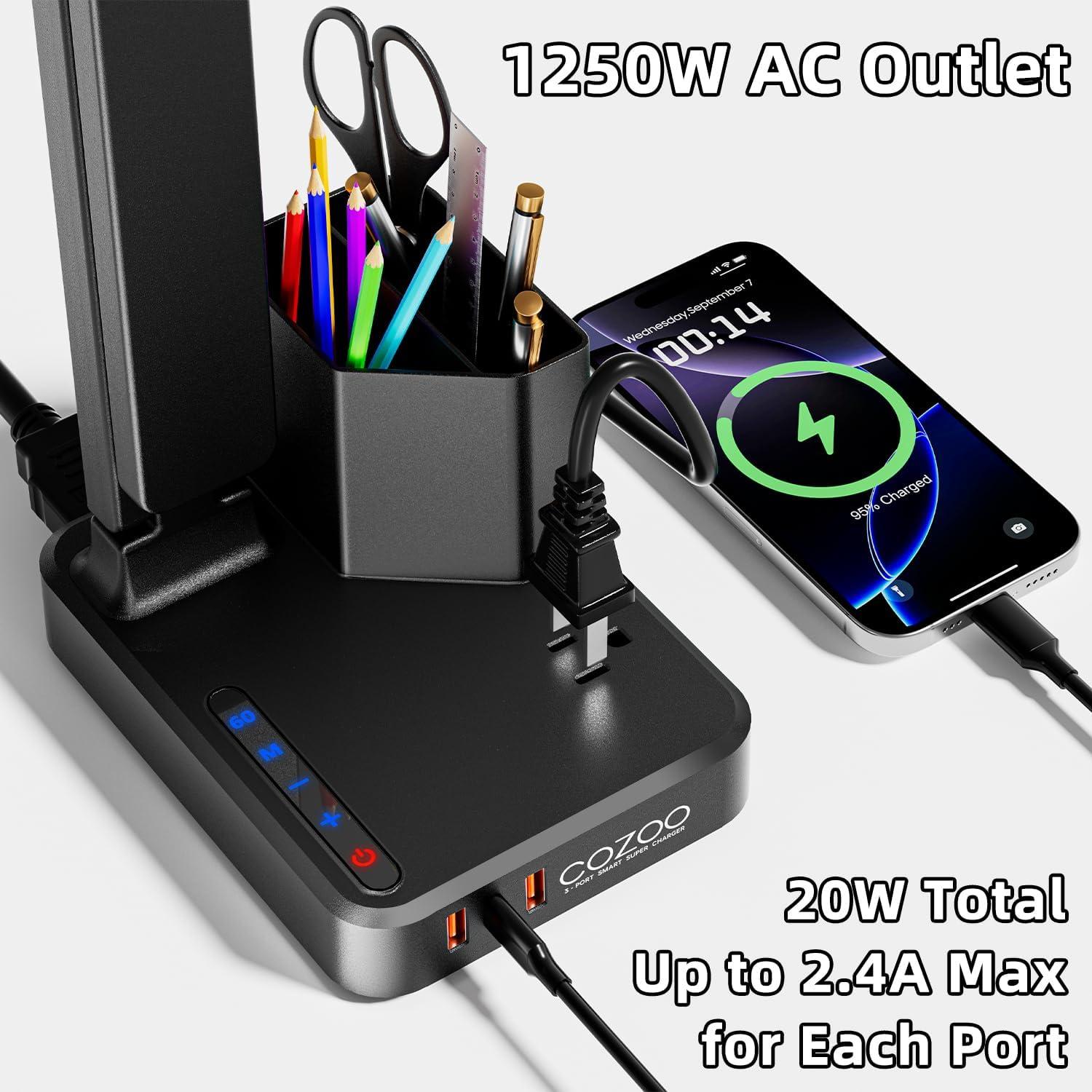 Lámpara de Escritorio LED COZOO 10W con 3 Puertos USB y AC