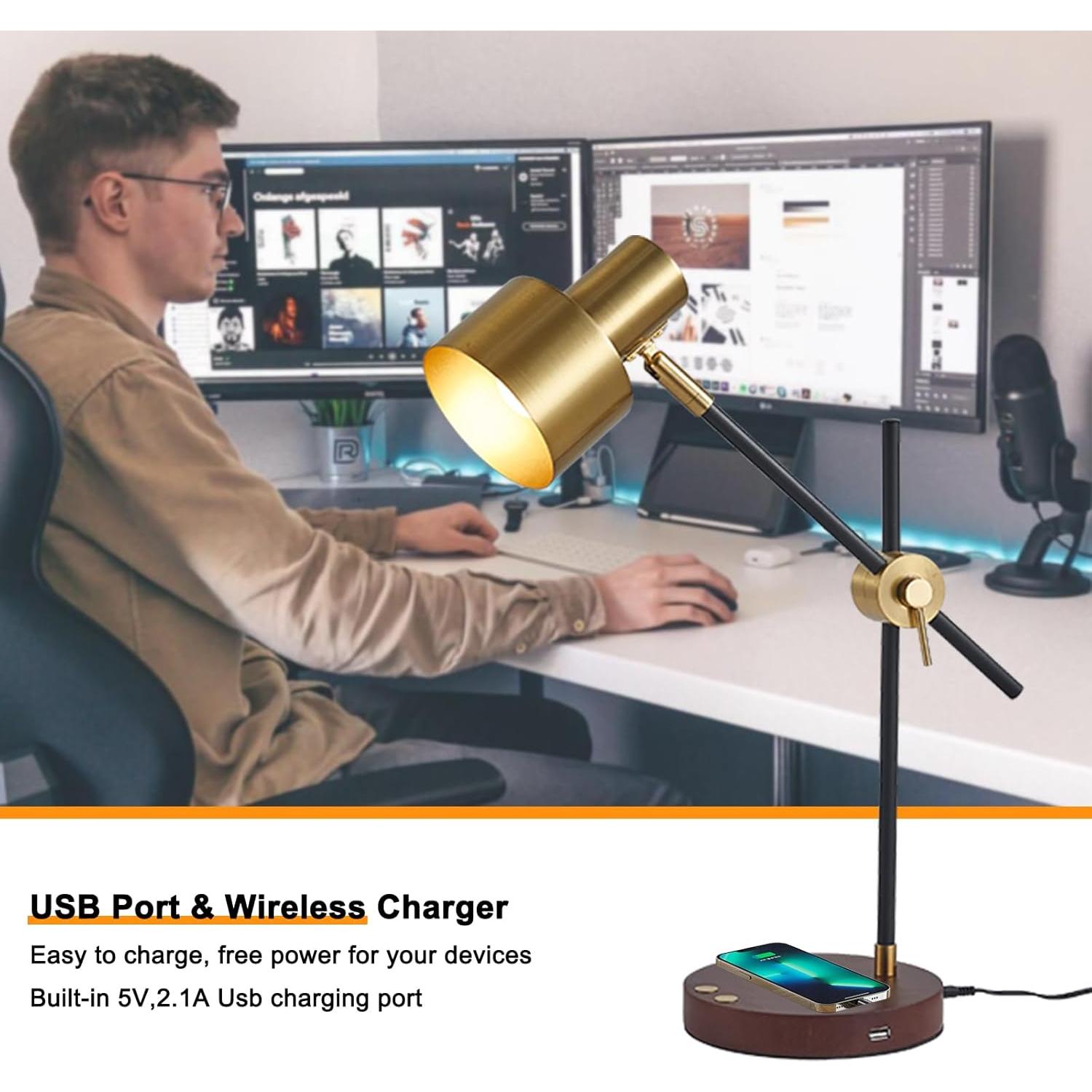 Lámpara de Escritorio TITOSICHY con Cargador Inalámbrico USB