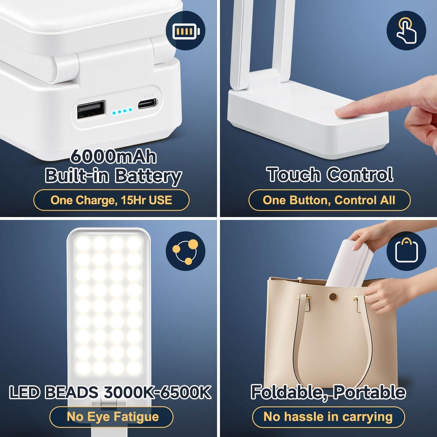 Lámpara de Escritorio Recargable Coolnight 6000mAh 3 Colores