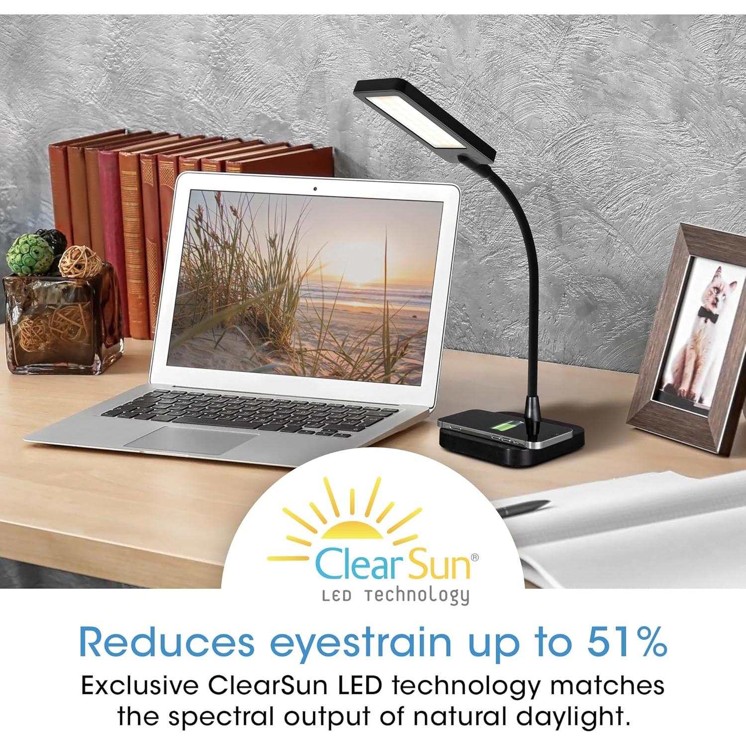 Lámpara de Escritorio LED OttLite ClearSun con Carga Inalámbrica