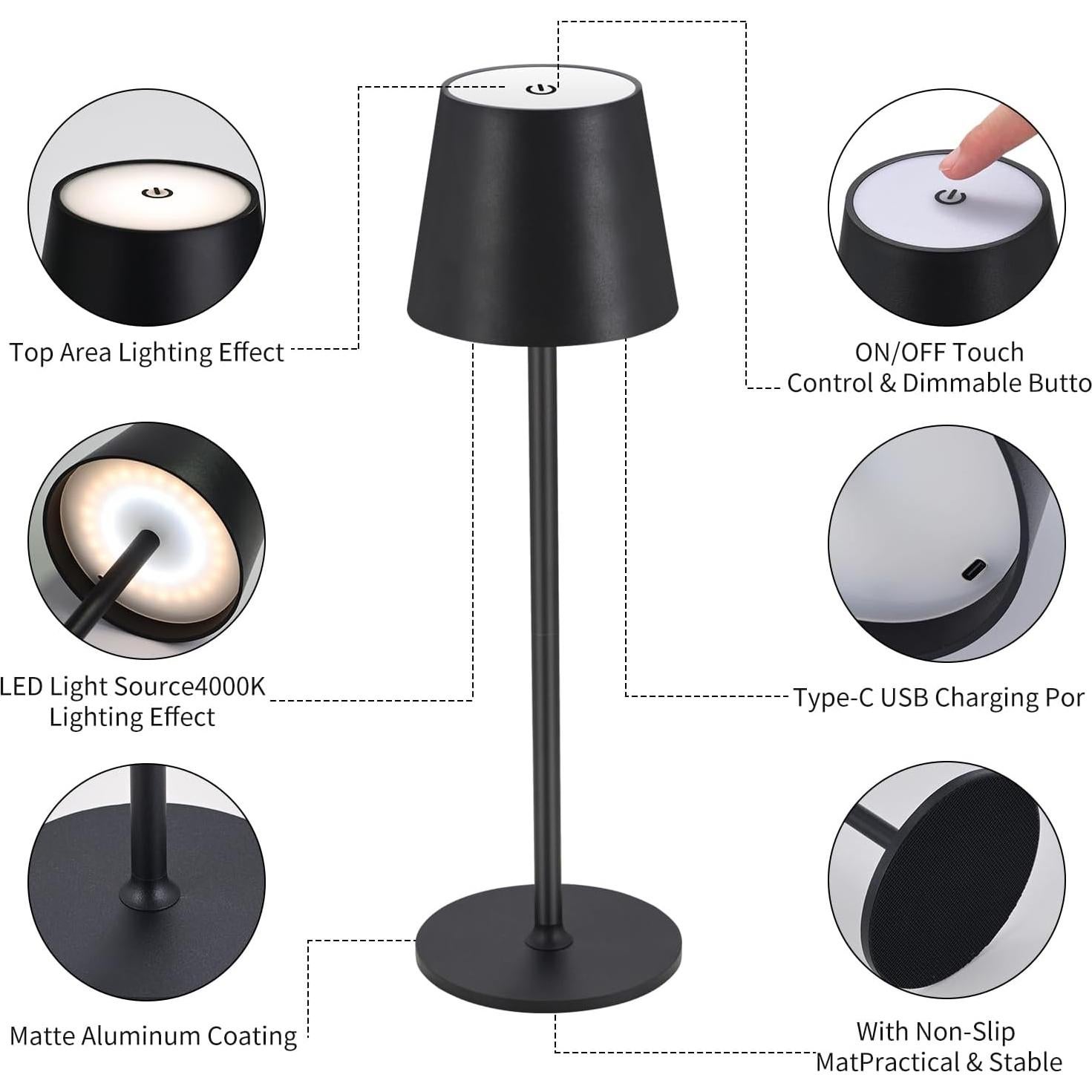 Lámpara de Mesa Inalámbrica Recargable IMQSQIK 4600mAh Negra