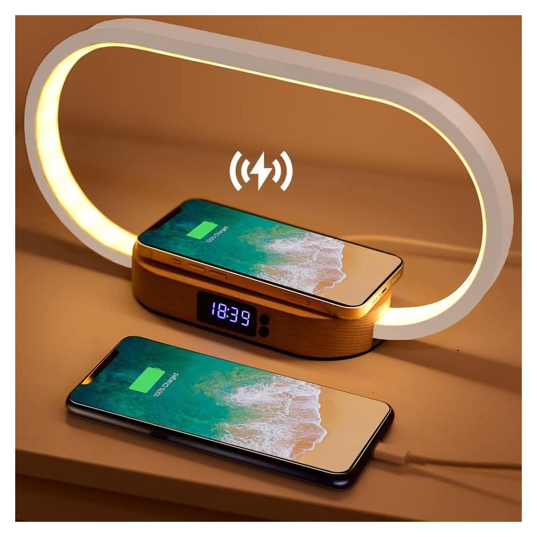 Lámpara de Mesa Donewin con Cargador Inalámbrico 15W y Reloj