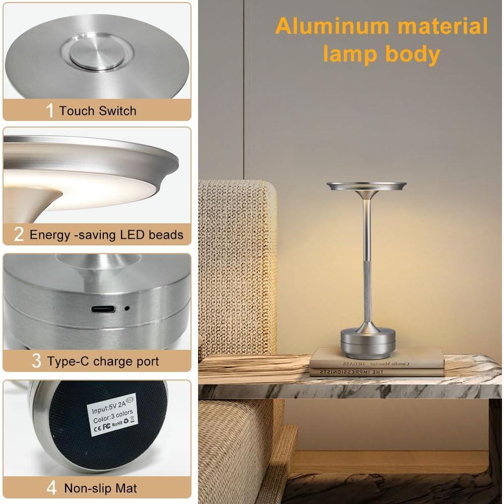 Lámpara de Mesa LED Inalámbrica Simisand 30 cm Plata