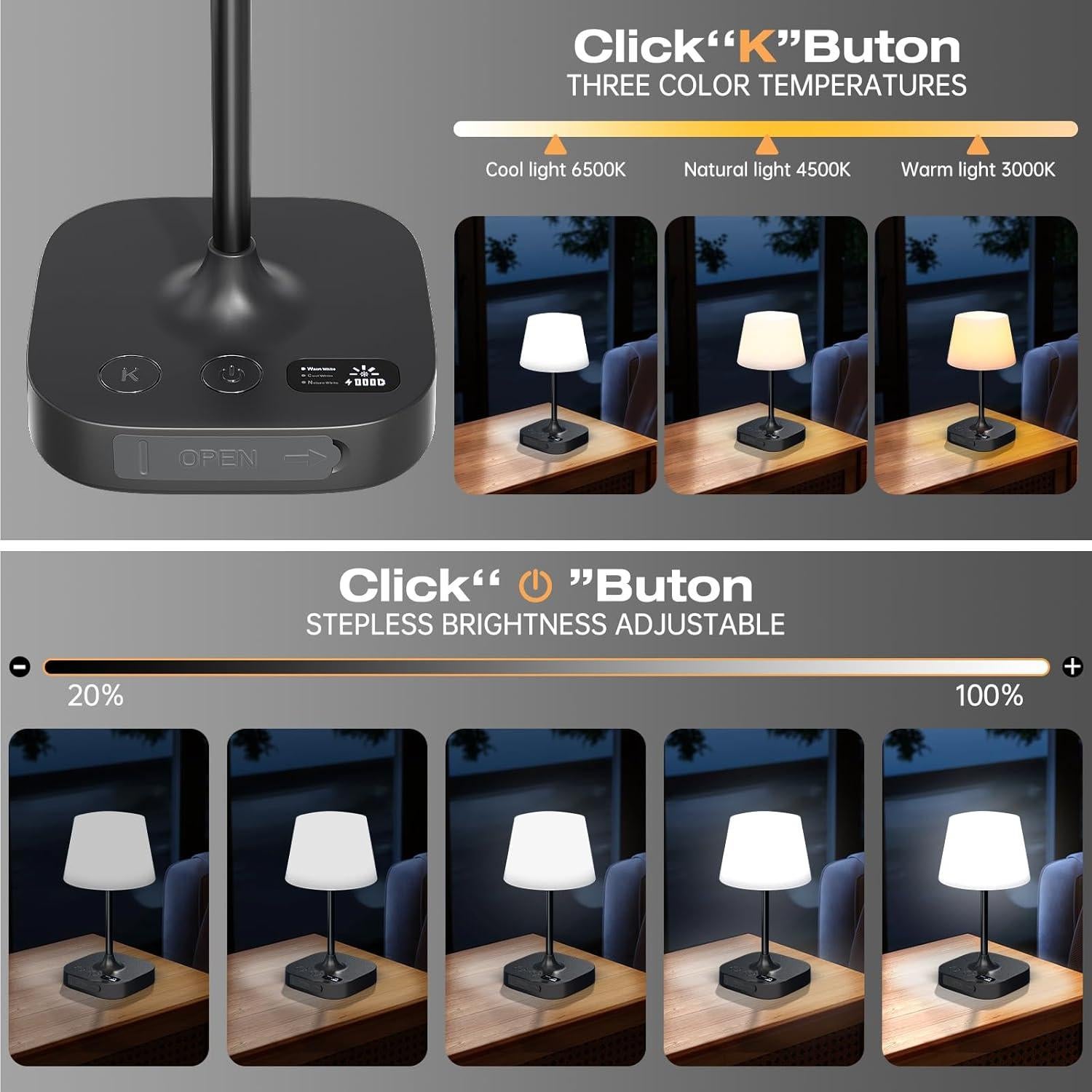 Lámpara de Mesa Inalámbrica Lightbiz G300 - 8000mAh, IP55