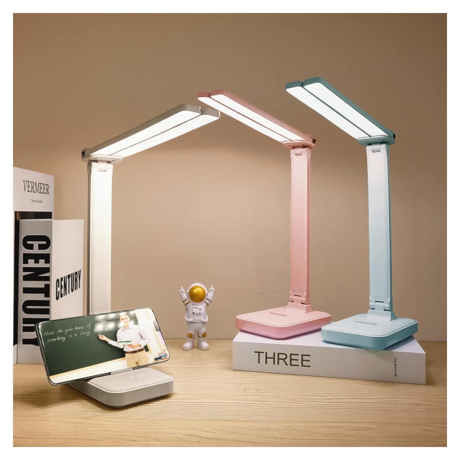 Lámpara de Escritorio Rosa LuxLumin 30.5cm Recargable 3 Modos