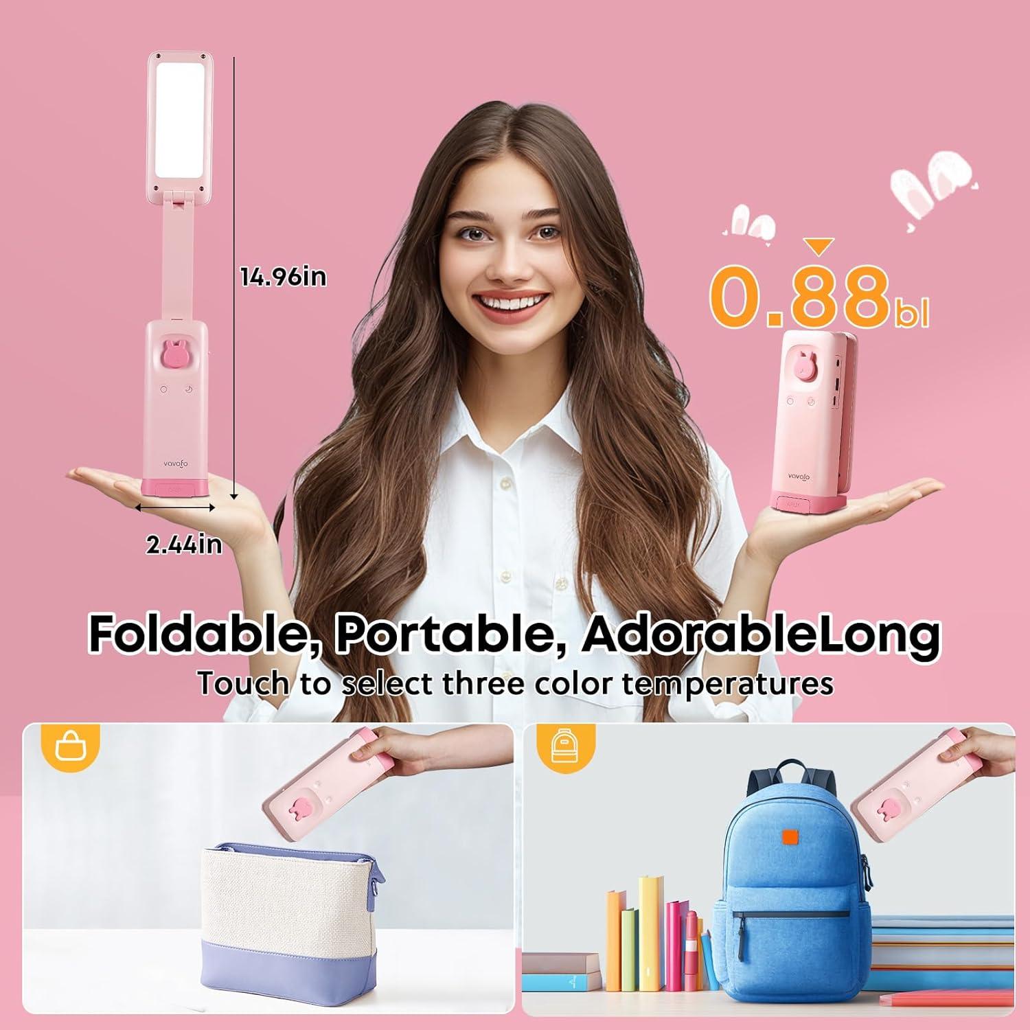 Lámpara de Escritorio LED Plegable VAVOFO Rosa 6000mAh 3 Modos