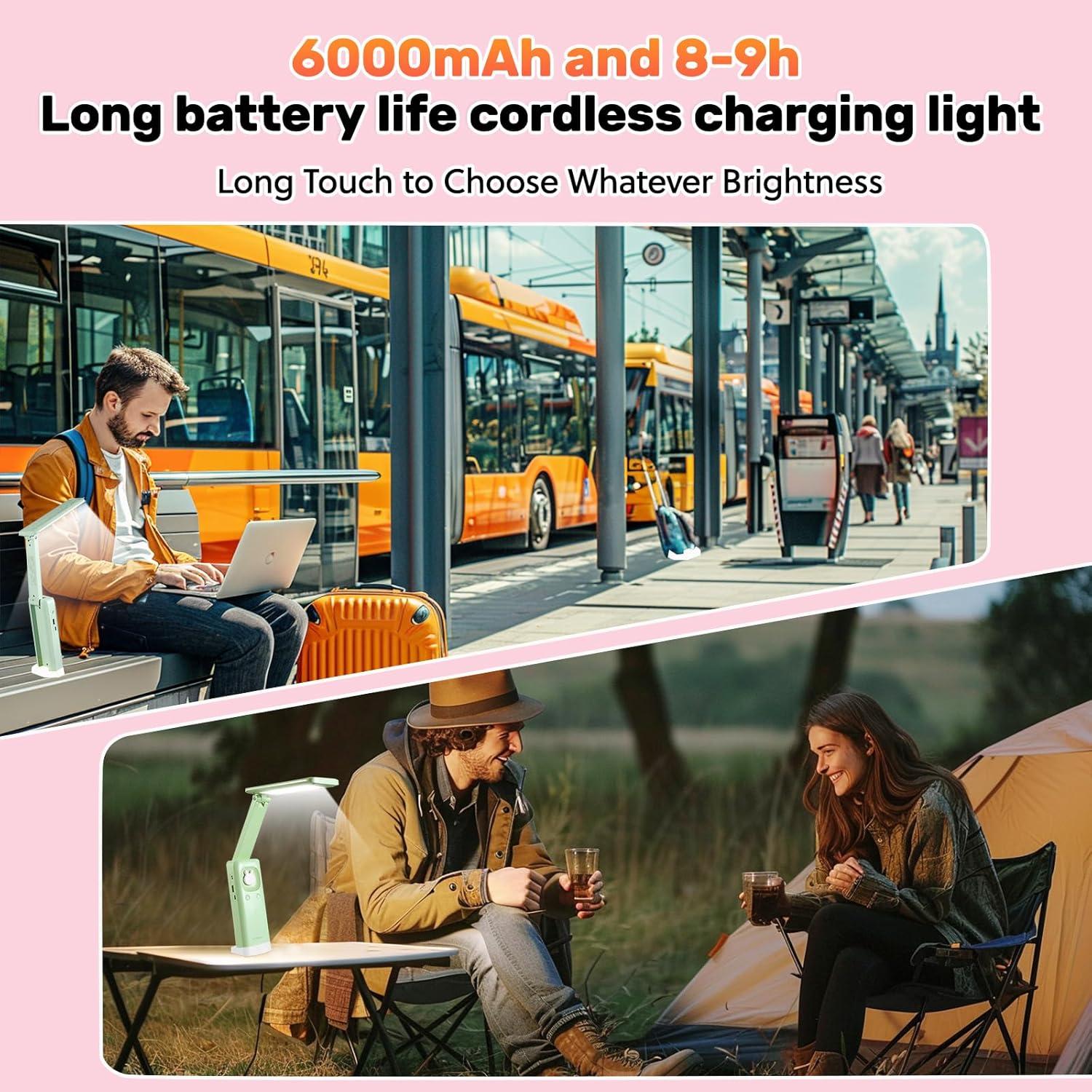 Lámpara de Escritorio LED Plegable VAVOFO Rosa 6000mAh 3 Modos