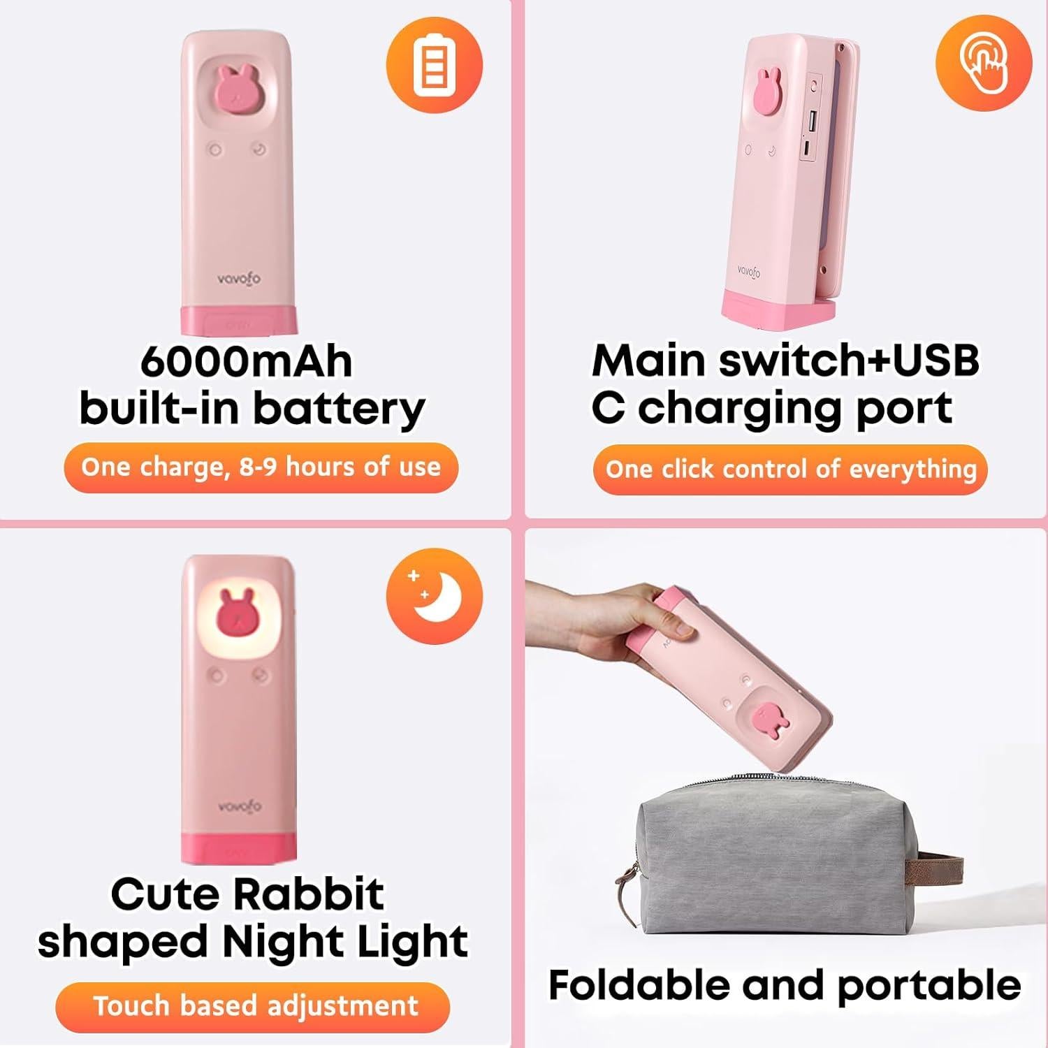 Lámpara de Escritorio LED Plegable VAVOFO Rosa 6000mAh 3 Modos