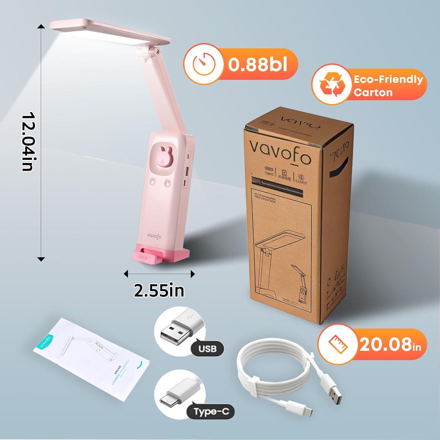 Lámpara de Escritorio LED Plegable VAVOFO Rosa 6000mAh 3 Modos