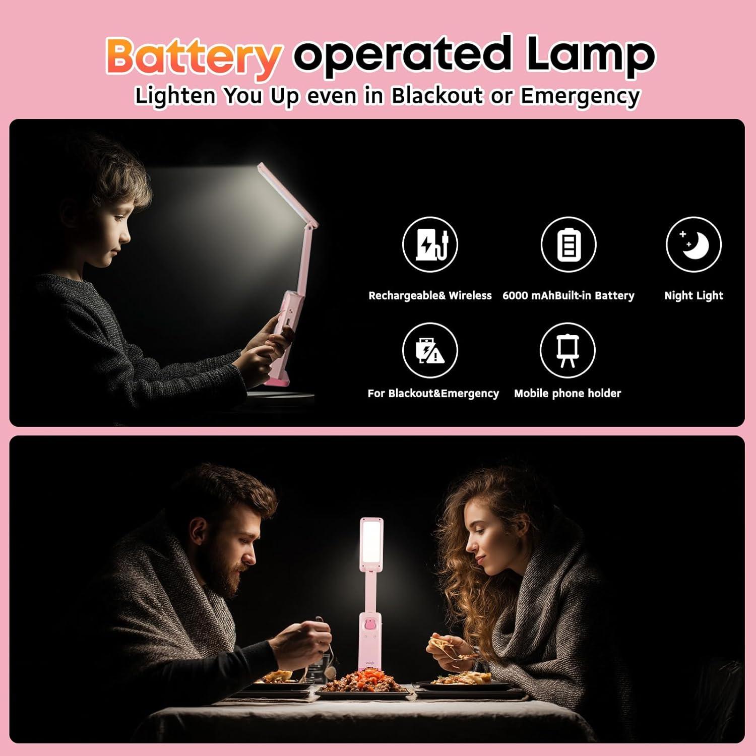 Lámpara de Escritorio LED Plegable VAVOFO Rosa 6000mAh 3 Modos