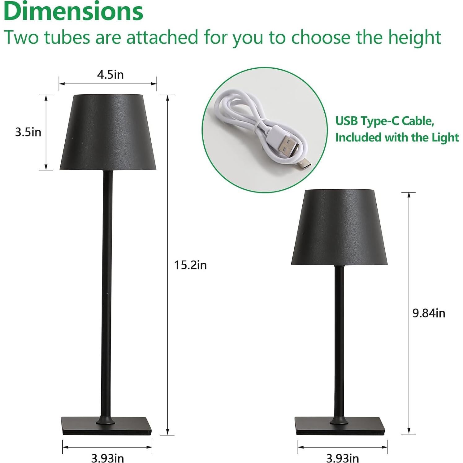 Lámpara de Mesa LED Recargable Inalámbrica 2 Paquetes Negra