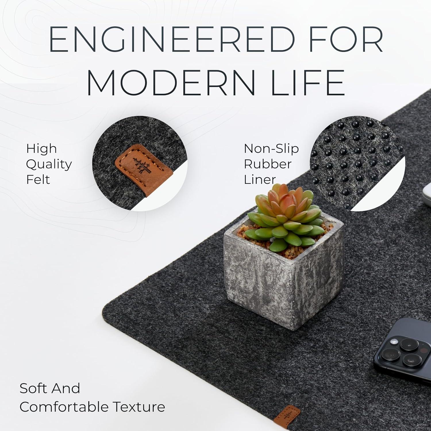 Alfombrilla de Escritorio Grande Nordik 89x43 cm Fieltro Carbón