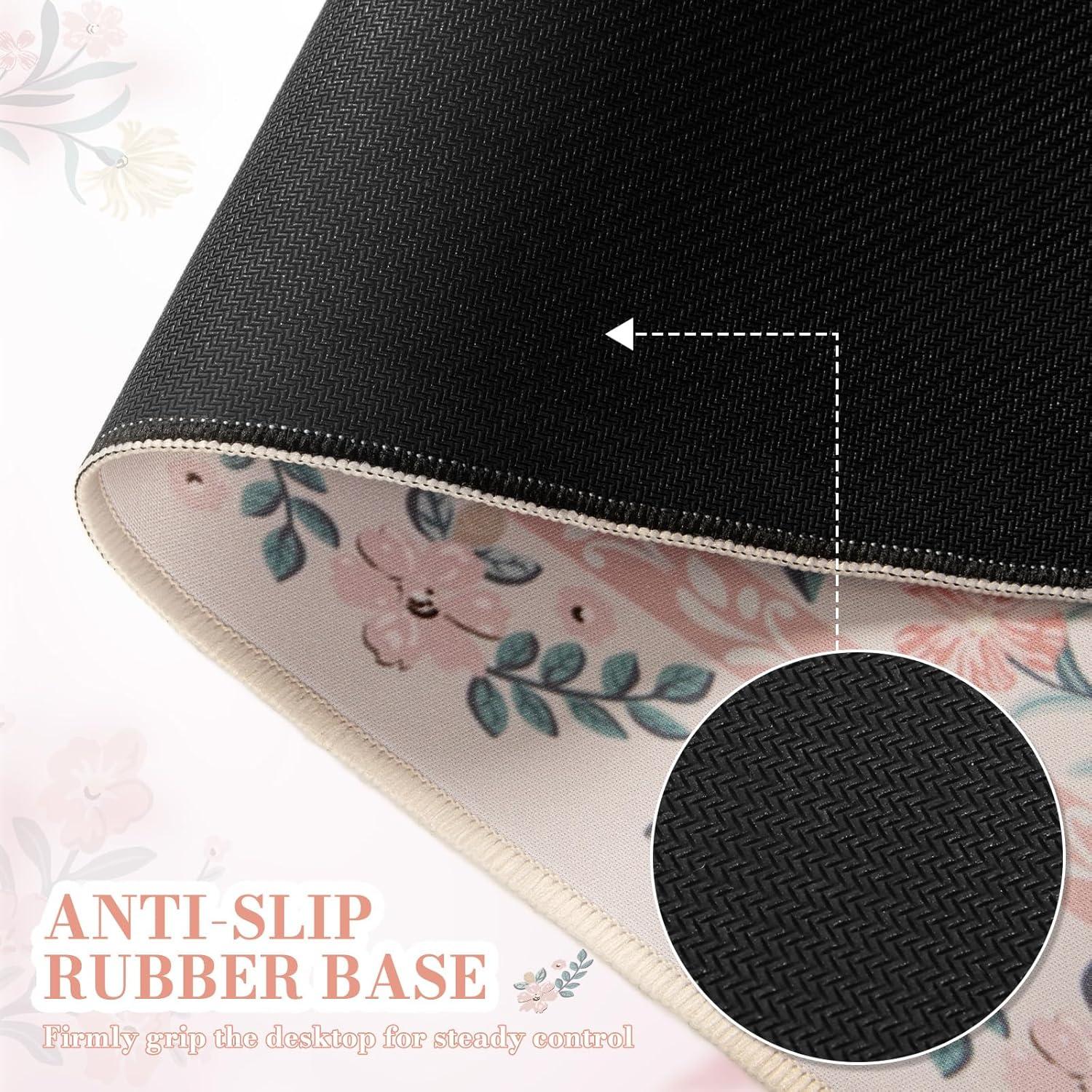 Alfombrilla de Escritorio XXL iCasso Floral Rosa Antideslizante