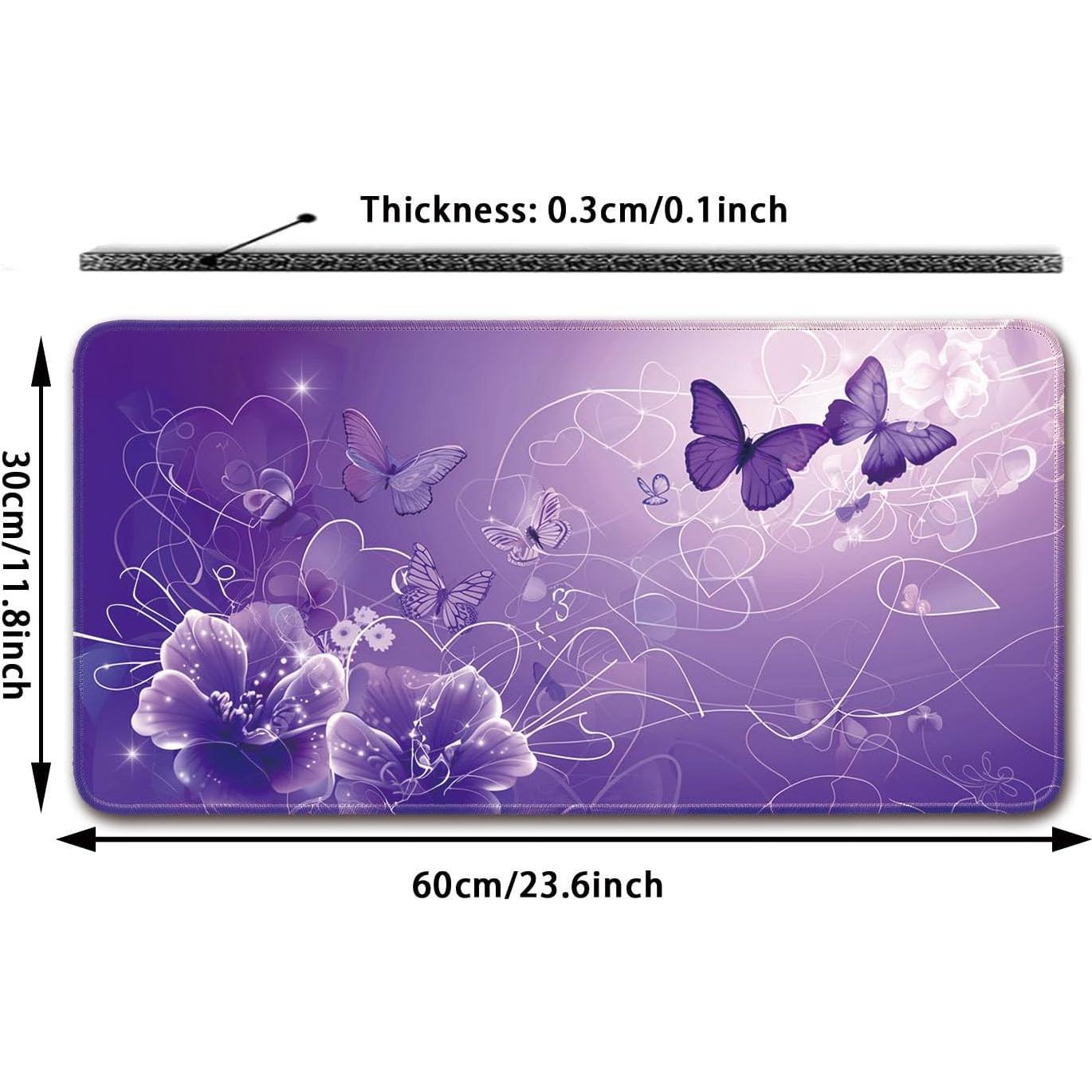 Alfombrilla de Escritorio Antideslizante Flodirise 60x30 cm Mariposa Púrpura