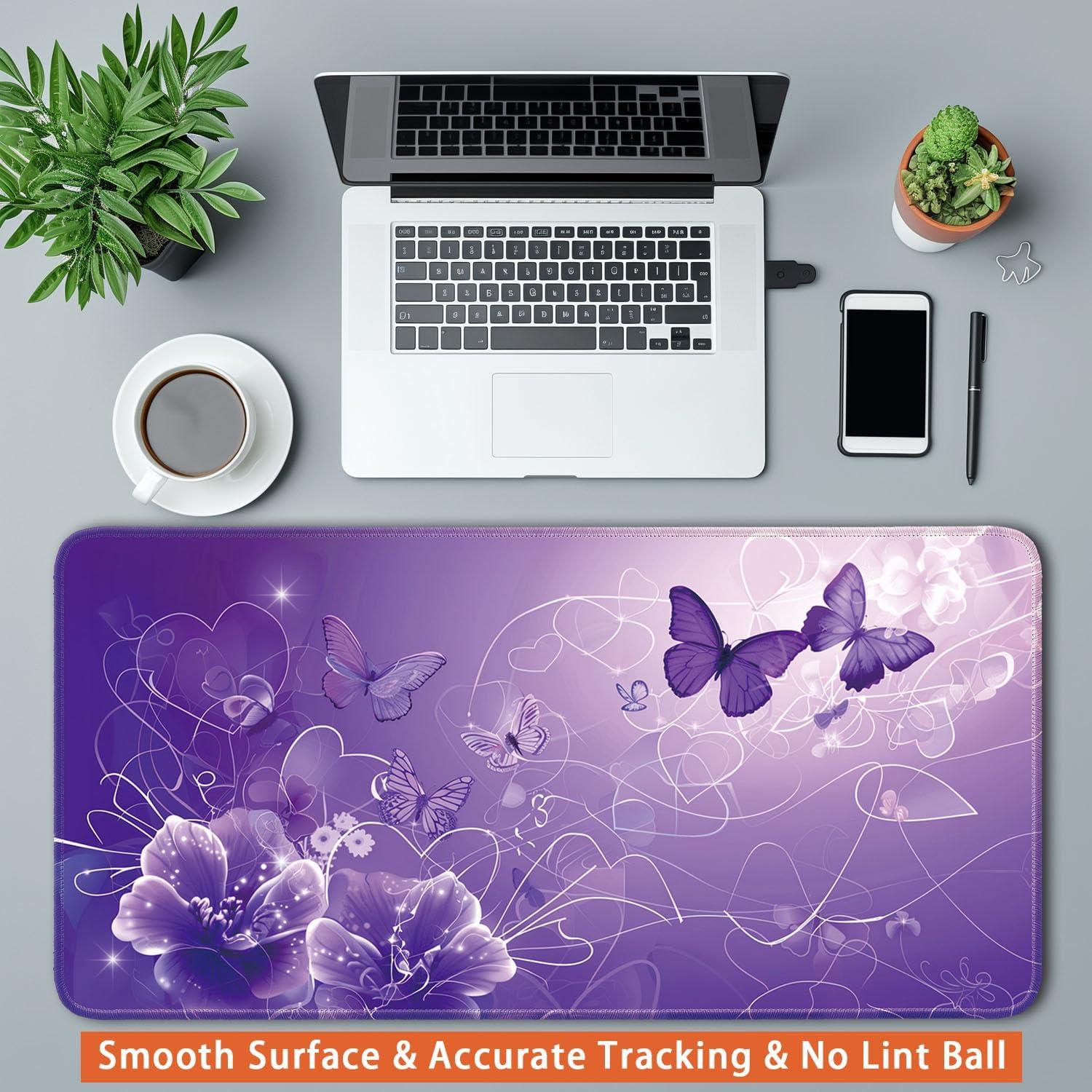 Alfombrilla de Escritorio Antideslizante Flodirise 60x30 cm Mariposa Púrpura