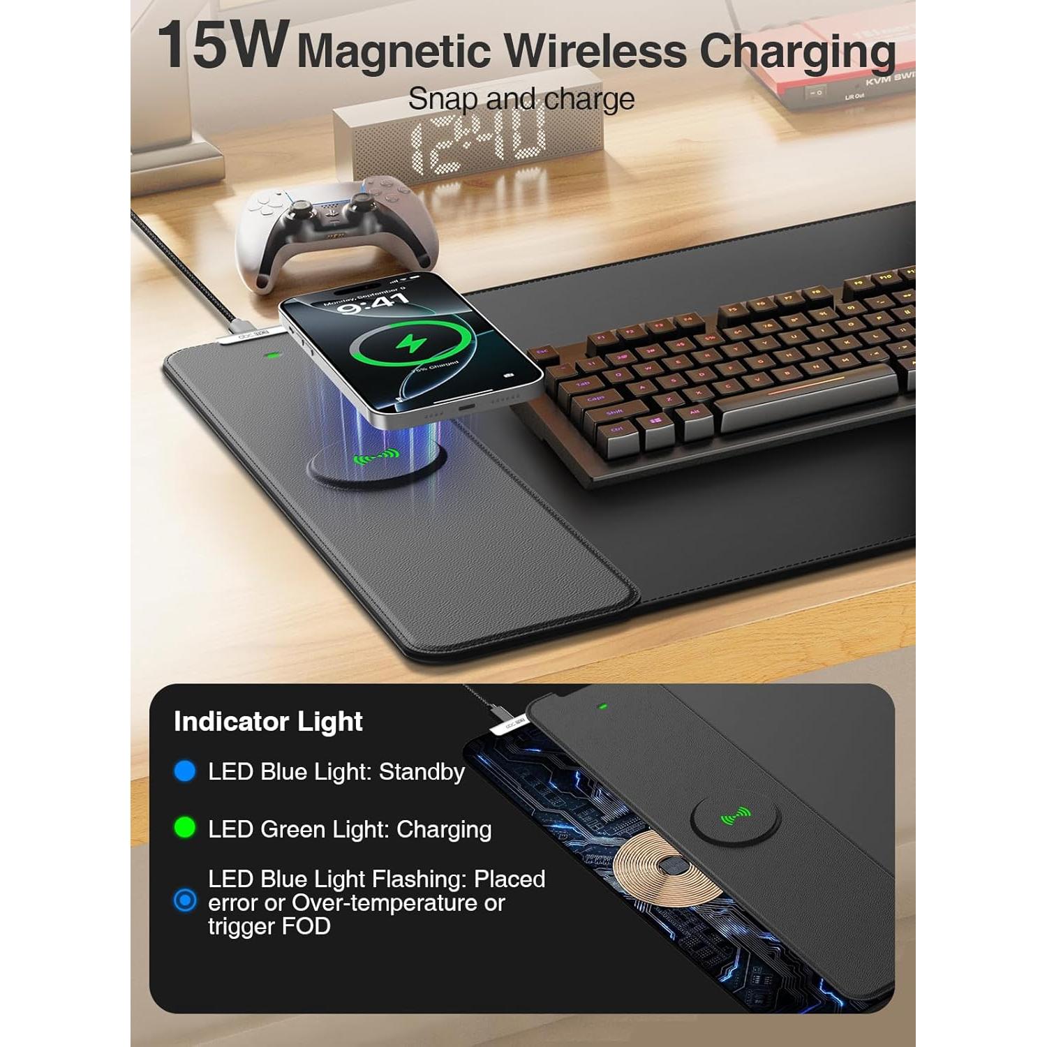 Alfombrilla de Carga Inalámbrica 15W abc.mat 80x40cm Negra