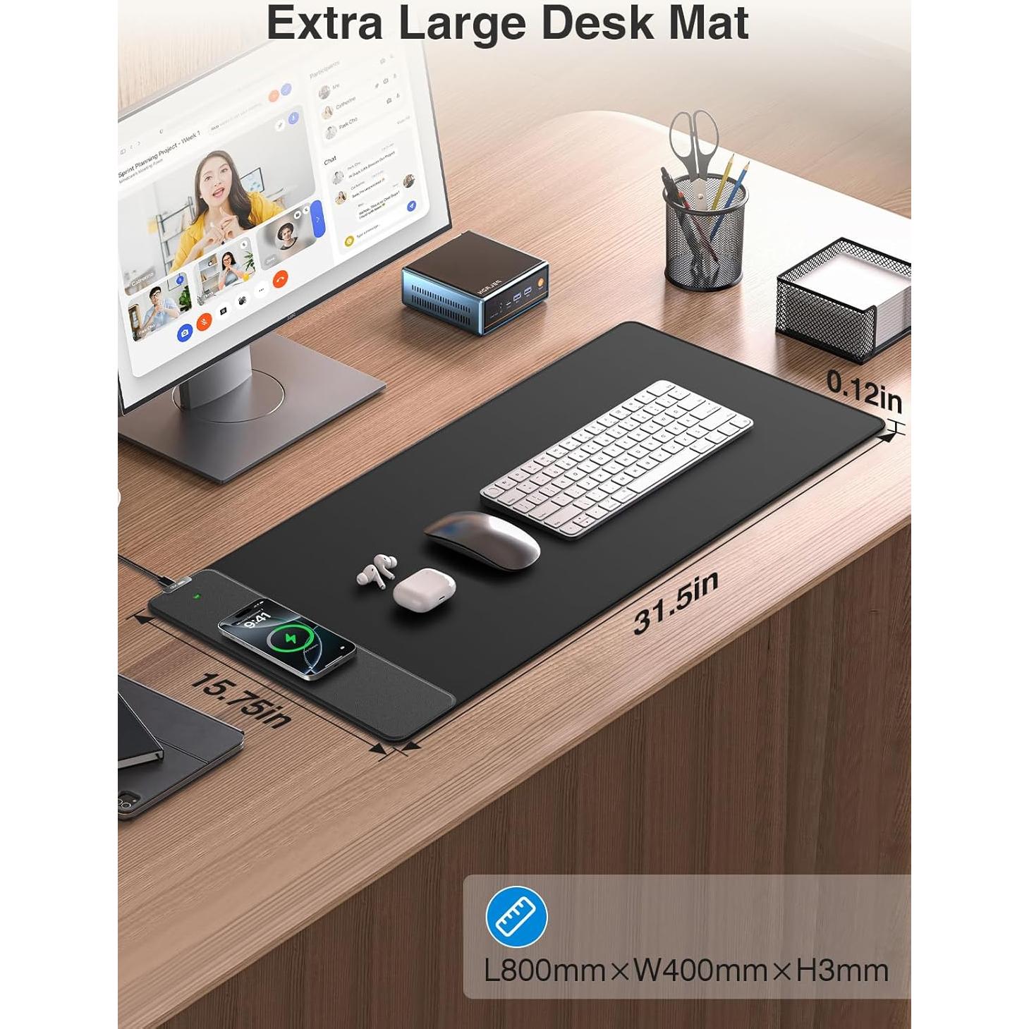 Alfombrilla de Carga Inalámbrica 15W abc.mat 80x40cm Negra