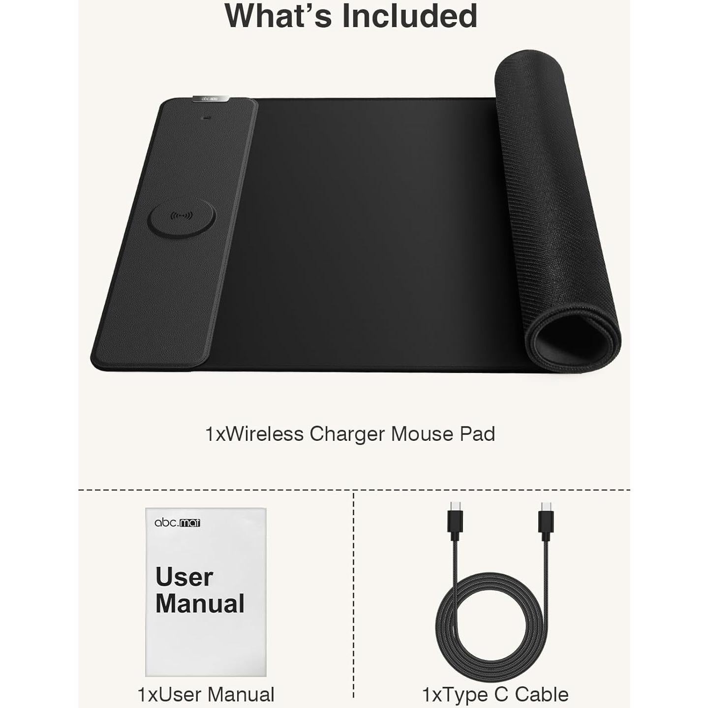 Alfombrilla de Carga Inalámbrica 15W abc.mat 80x40cm Negra