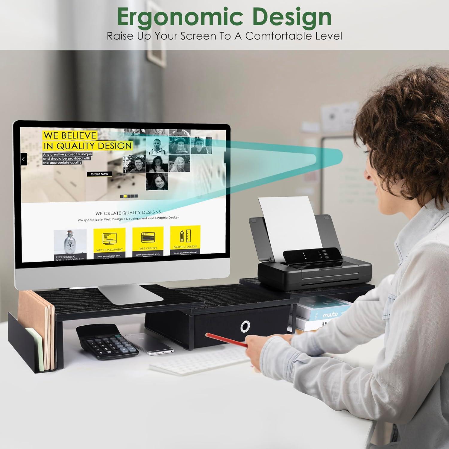 Soporte Doble Monitor Ajustable con Cajón y Metal 120 cm