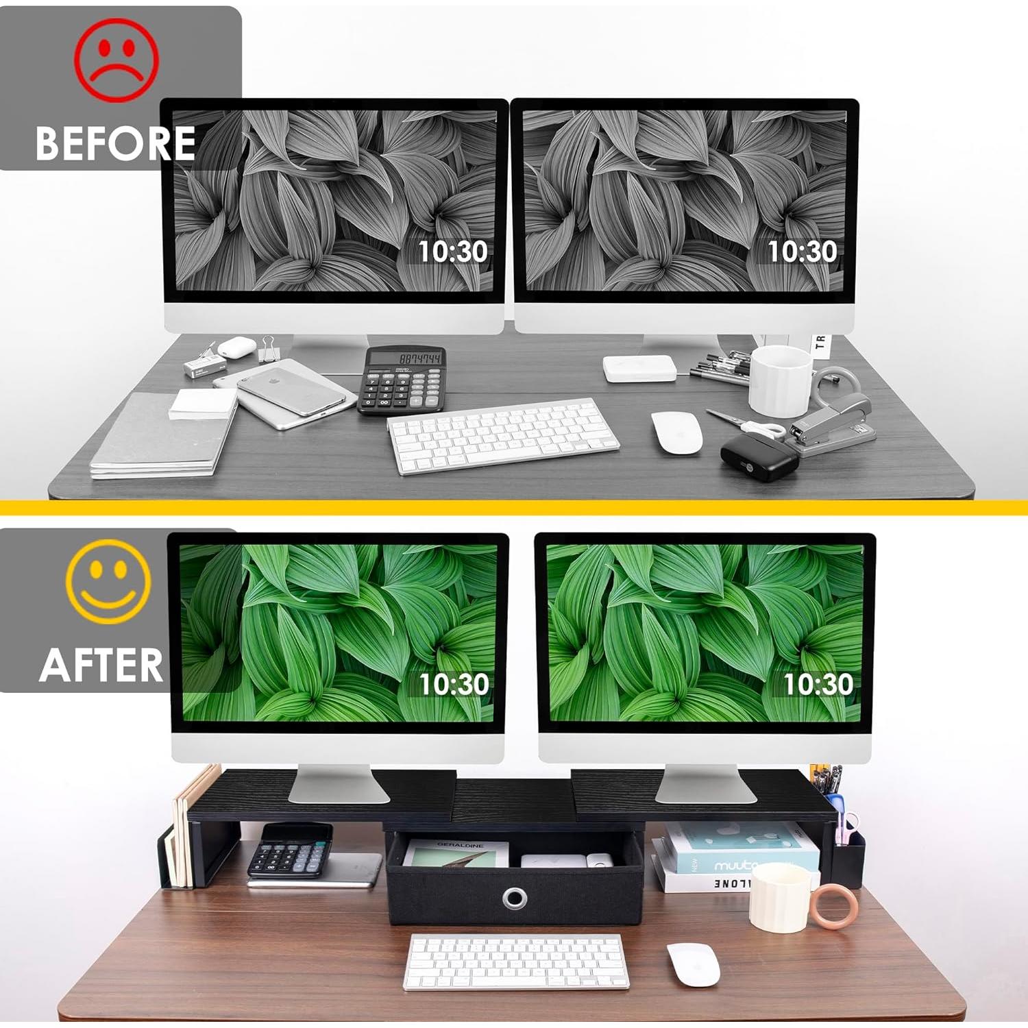 Soporte Doble Monitor Ajustable con Cajón y Metal 120 cm