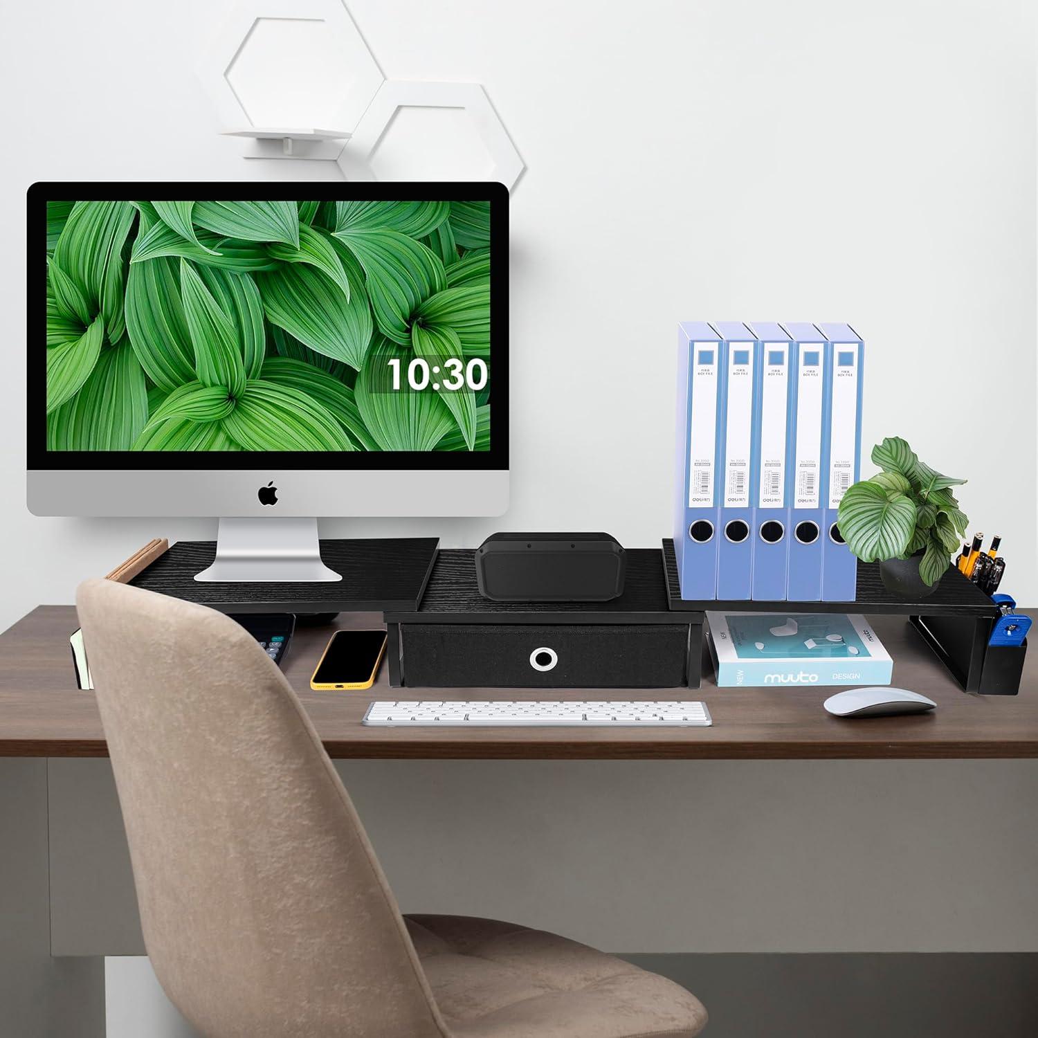 Soporte Doble Monitor Ajustable con Cajón y Metal 120 cm