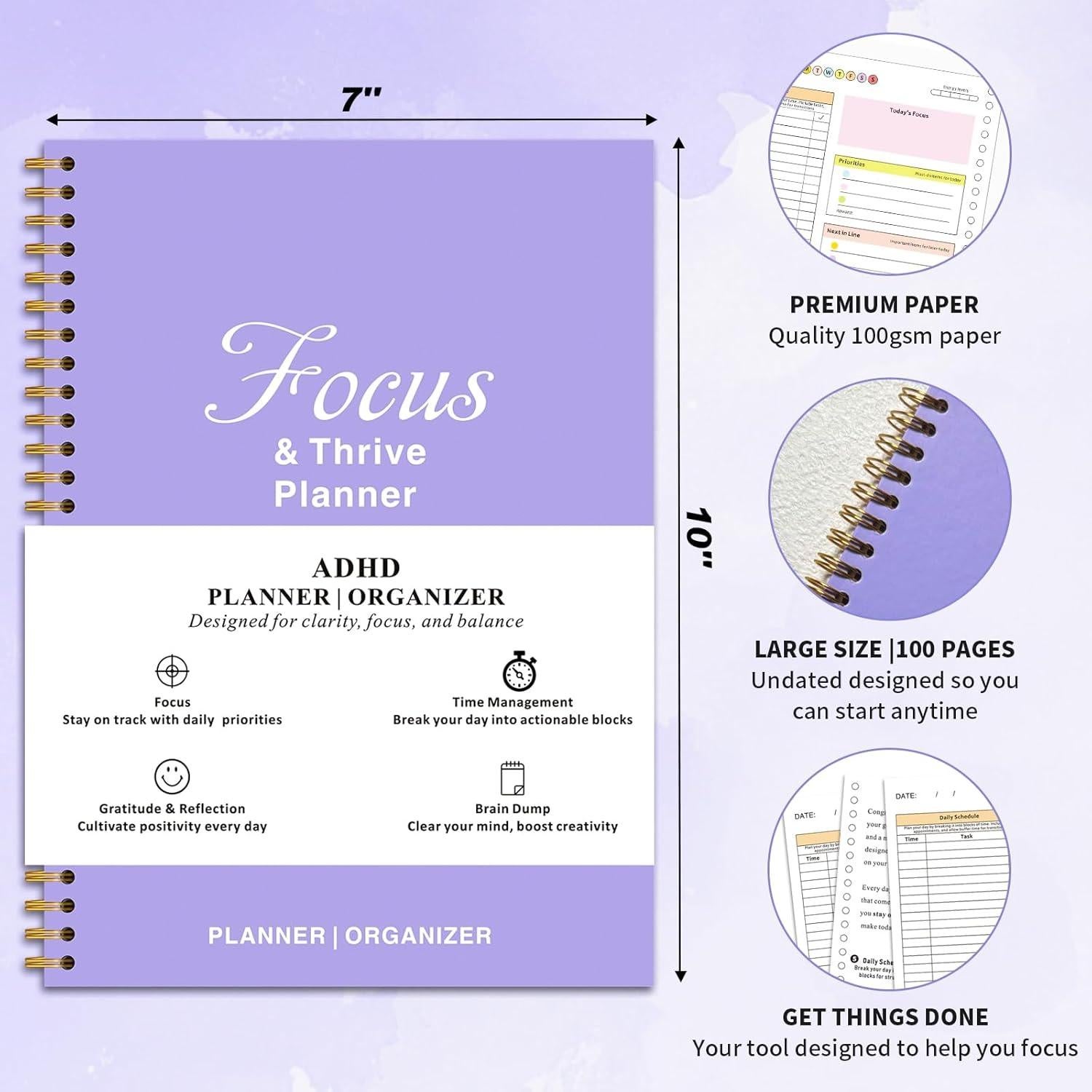 Planificador Diario No Datado Uflognirz para TDAH - 18x25 cm