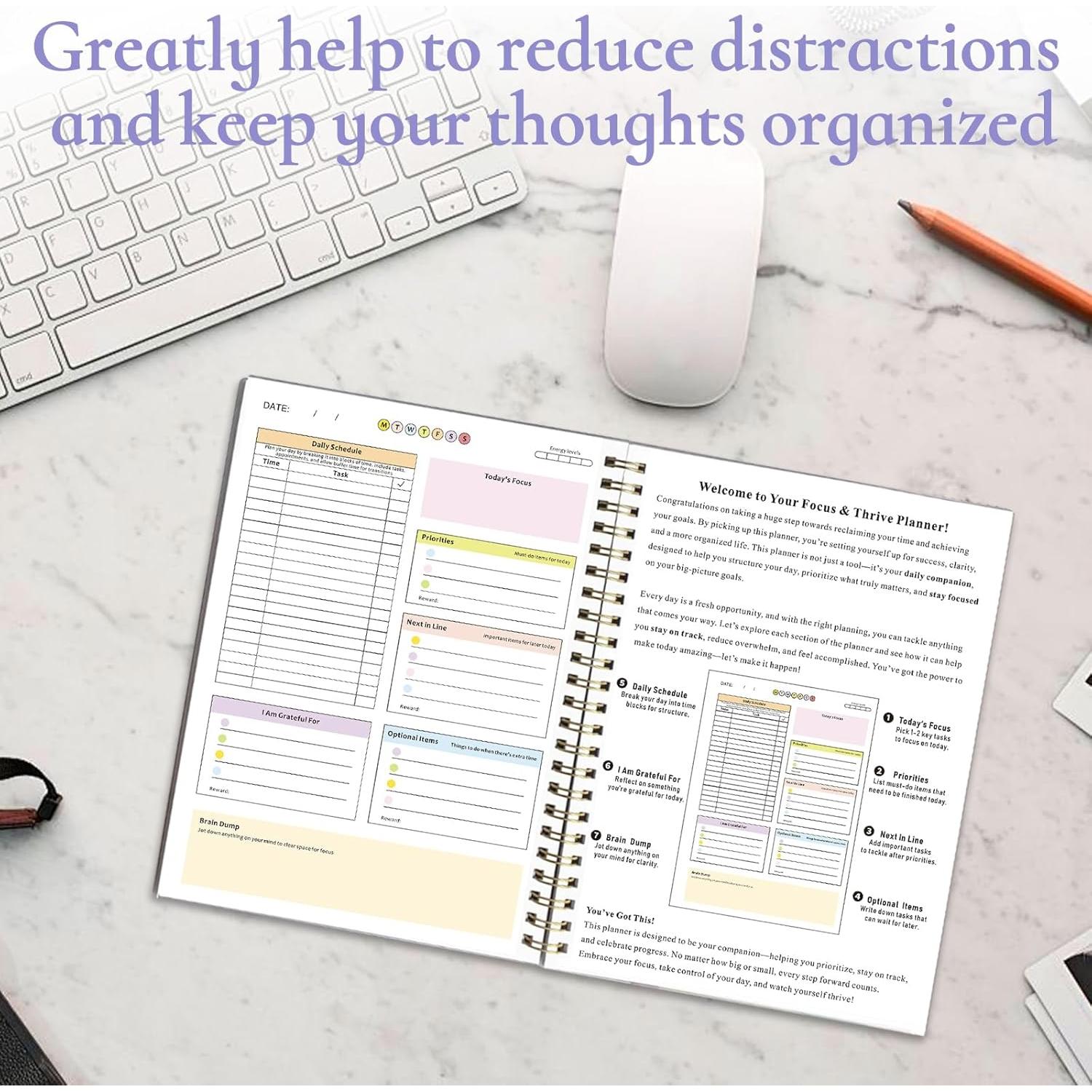 Planificador Diario No Datado Uflognirz para TDAH - 18x25 cm