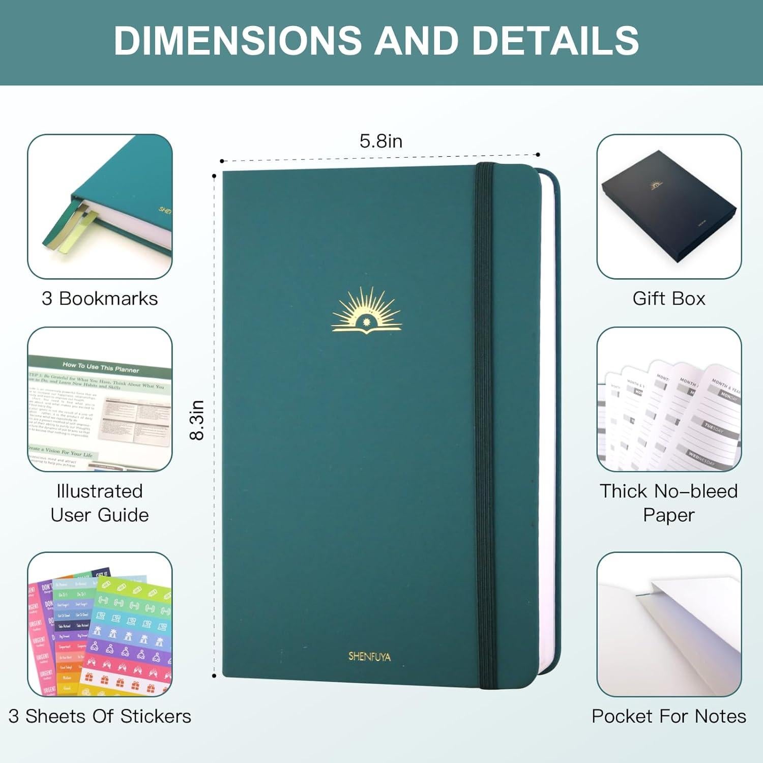 Planificador Semanal y Mensual A5 SHENFUYA Verde Oscuro