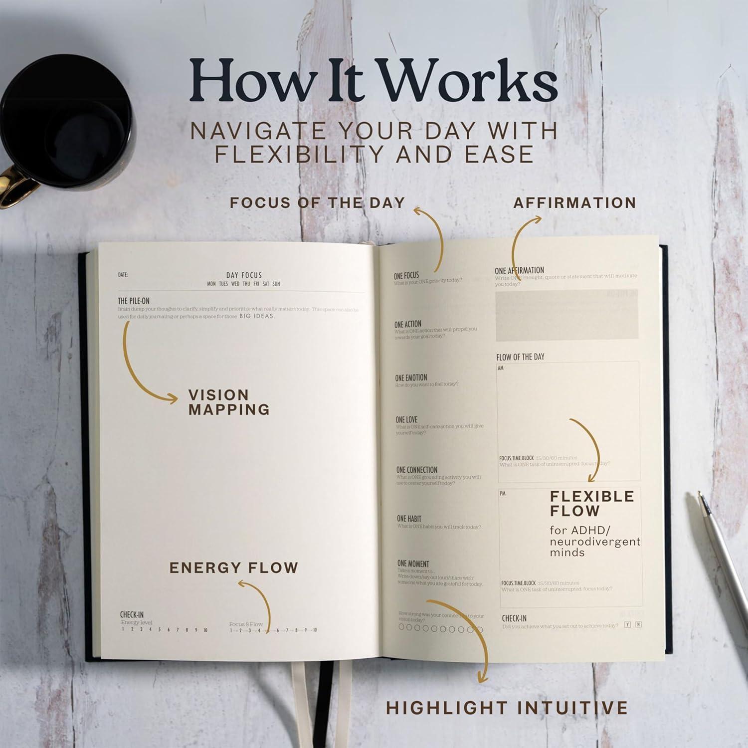 Planificador Diario ONE.FOCUS A5 Negro para TDAH - 90 Días