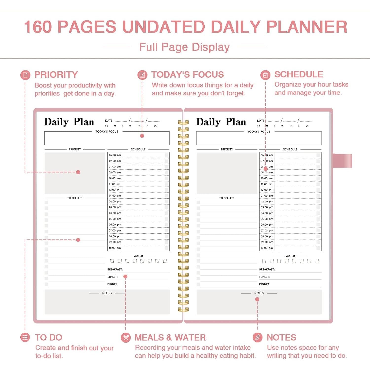 Planificador Diario Sin Fecha COLGRAM Rosa 80 Hojas 17.78x25.4cm