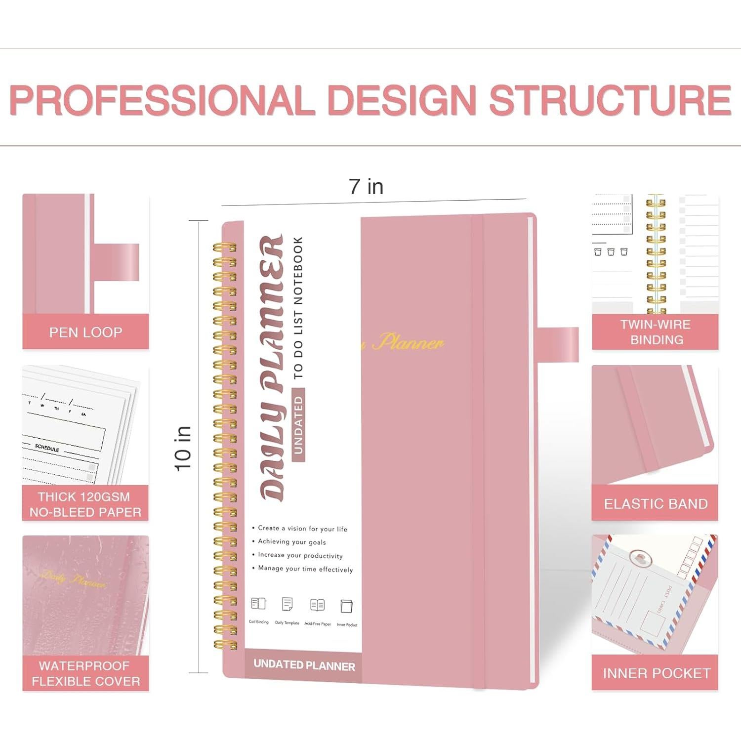 Planificador Diario Sin Fecha COLGRAM Rosa 80 Hojas 17.78x25.4cm