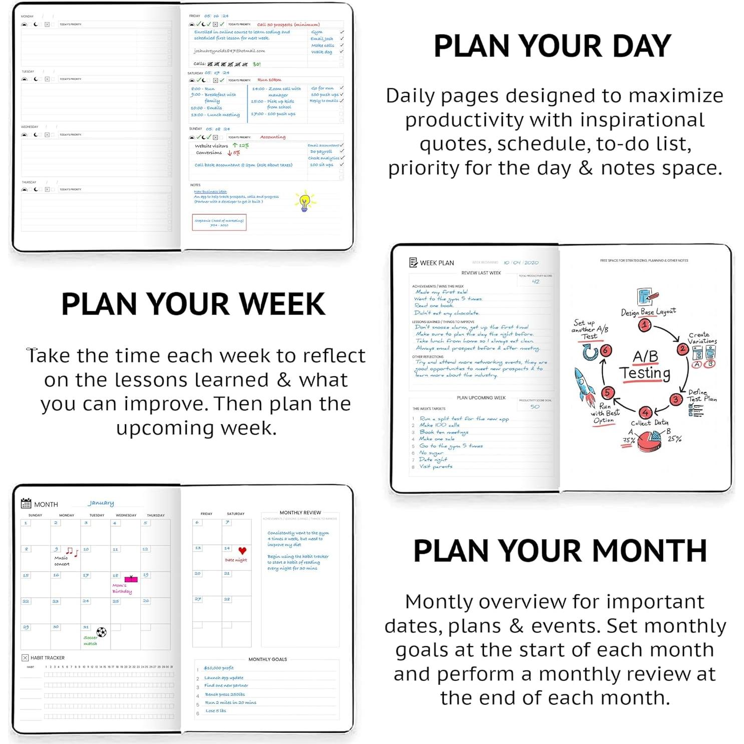 Planificador Diario Sin Fecha Wyze B5 1 Año Negro