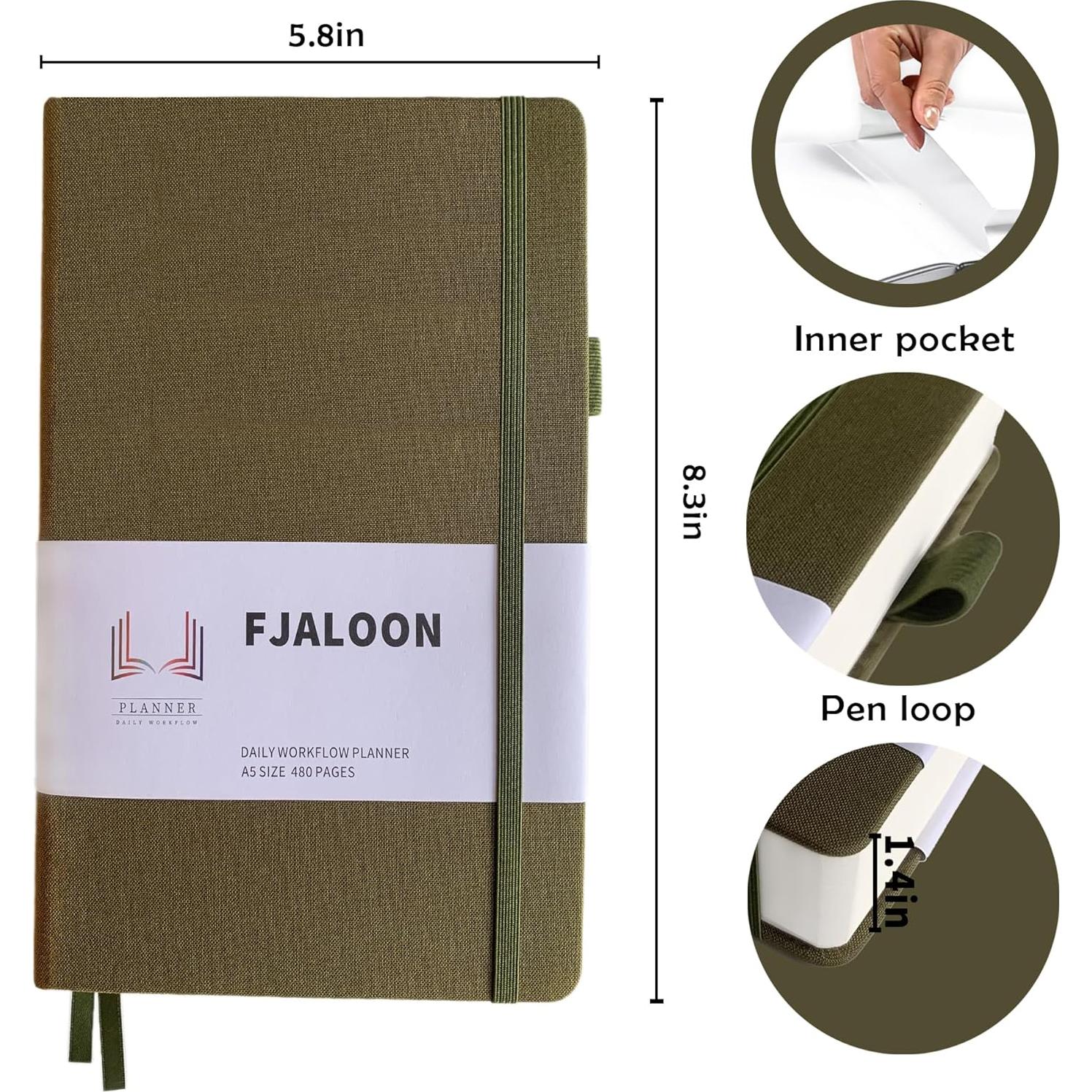 Planificador ADHD FJALOON A5 Sin Fecha Verde Oliva 480 Páginas